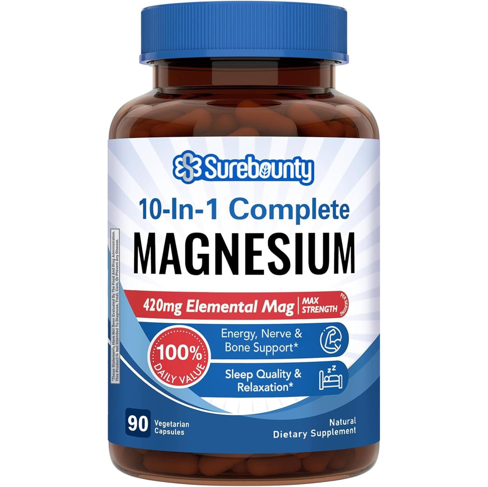 Magnesium Complex, 10-in-1 Formula, 420mg Elemental Mag Per Serving, Magnesium Glycinate, Malate, Citrate, High Absorption, Bone & Relaxation, 90 Caps