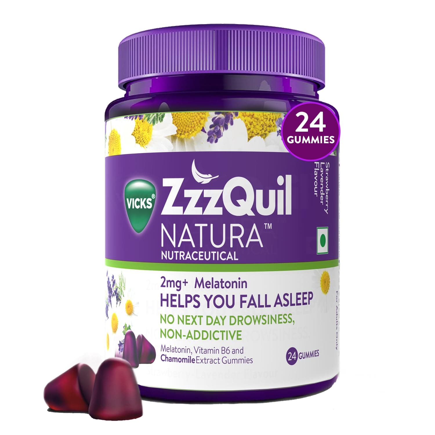Vicks ZzzQuil Natura, 24s Pack, Non-Addictive Sleep-Aid Gummy, Melatonin helps you fall Asleep Fast