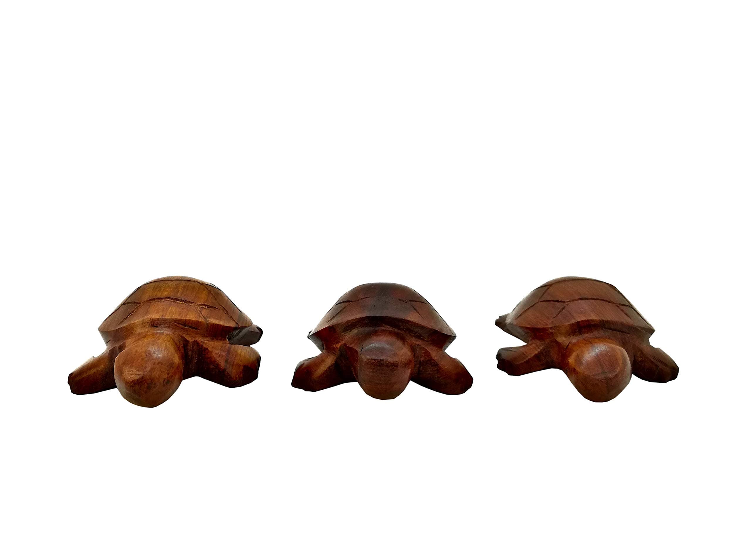 FEPAC Turtle Decor, Turtles Gift, Turtle Wood Statue, Small Turtles Stuff Set of 3 Figures. Handmade Wood Sculpture for Home Decor