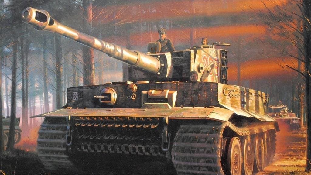 Art World War II WW2 Tiger tank figure war sunset Canvas Poster