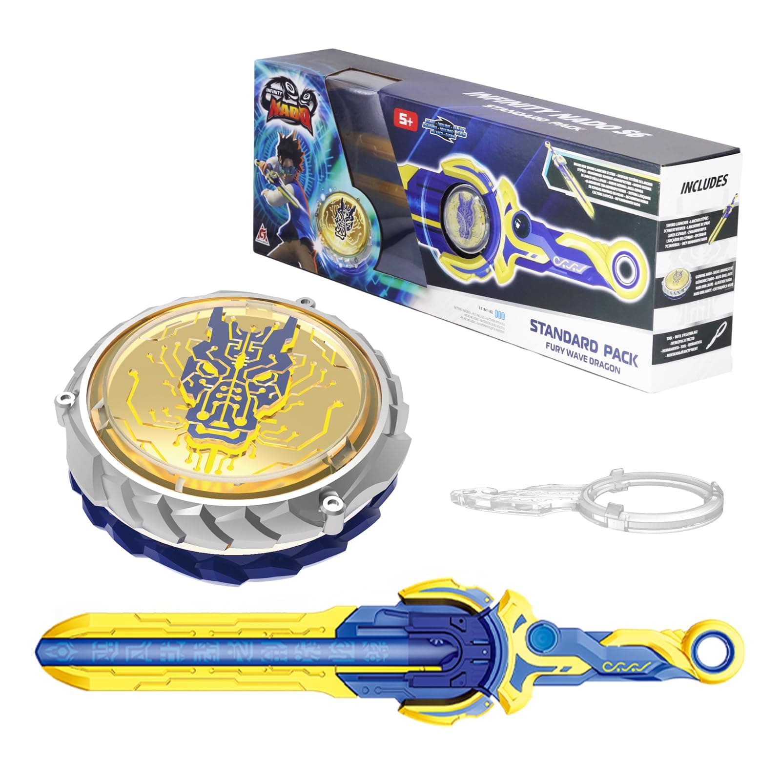 INFINITY NADO Battling Toys, Battle Set for 8-12 with Spinning Top & Sword Launcher, Metal Brust Gyro for Boys and Girls Age 5+, Fury Wave Dragon, Sapphire Blue