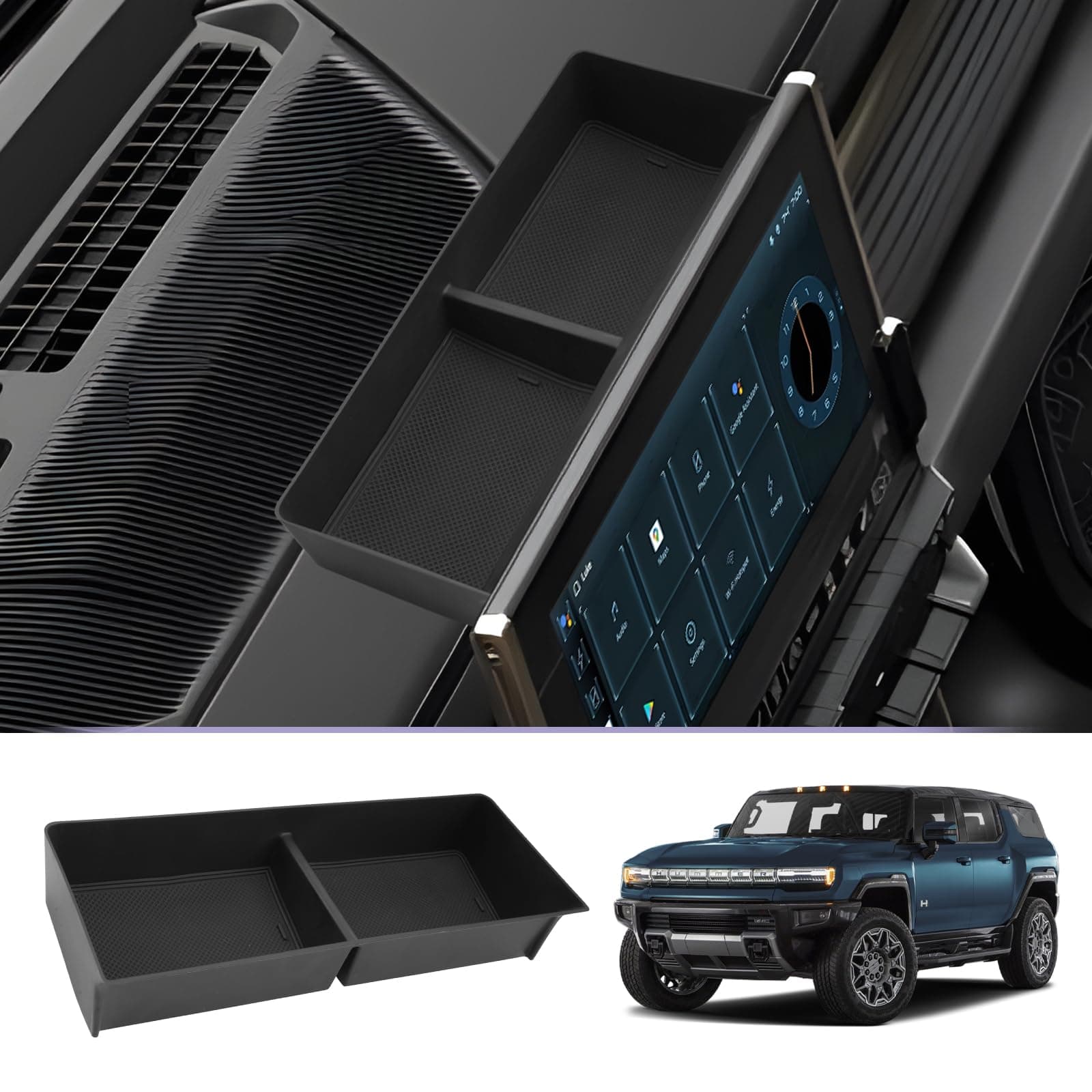 LUWU Dashboard Center Console Organizer Compatible with 2022 2023 2024 2025 2026 GMC Hummer EV Accessories 2025 2026 Hummer EV Center Console Organizer Armrest Organizer Insert Tray (Black)