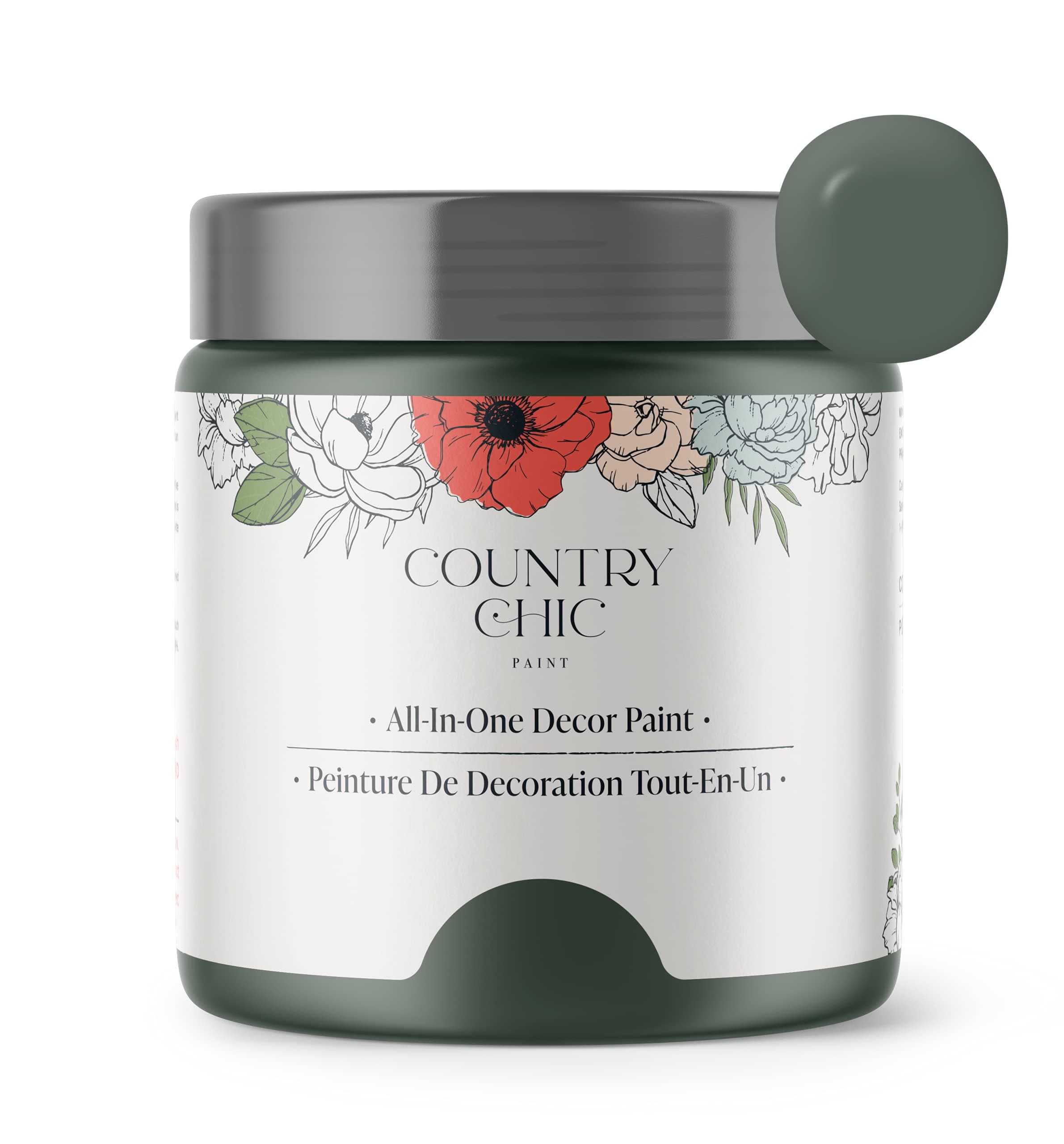 Country Chic All-in-One Chalk Paint for Furniture, Cabinets, Home Decor, Eco-Friendly, Matte Finish, Built-In Primer & Top Coat for Wood, Metal - Hollow Hill (Dark Green) - 4 oz (118 ml)