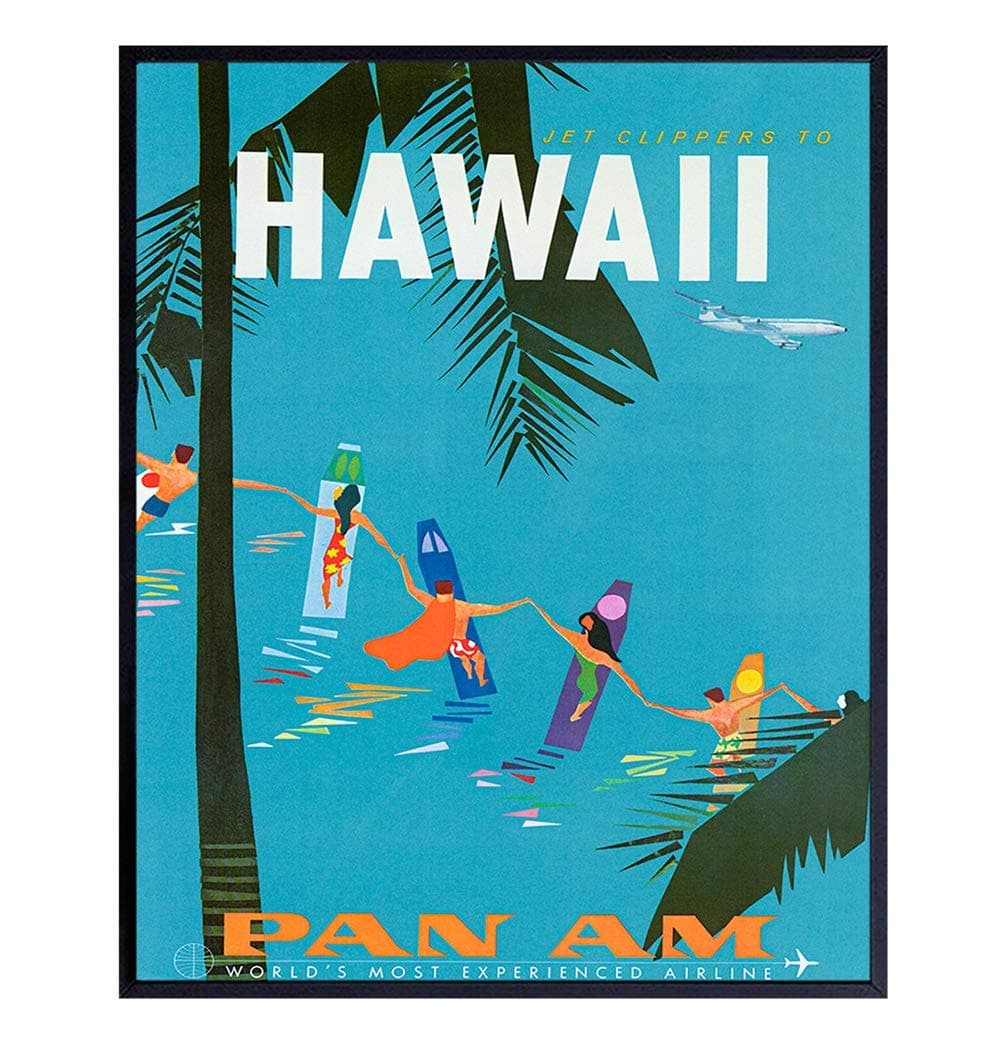 Hawaii Travel Poster Wall Art Print - Unique Hawaiian Home Decor for Tropical Beach House, Bedroom, Bathroom, Living Room - Makes a Great Gift - 8x10 Photo Unframed