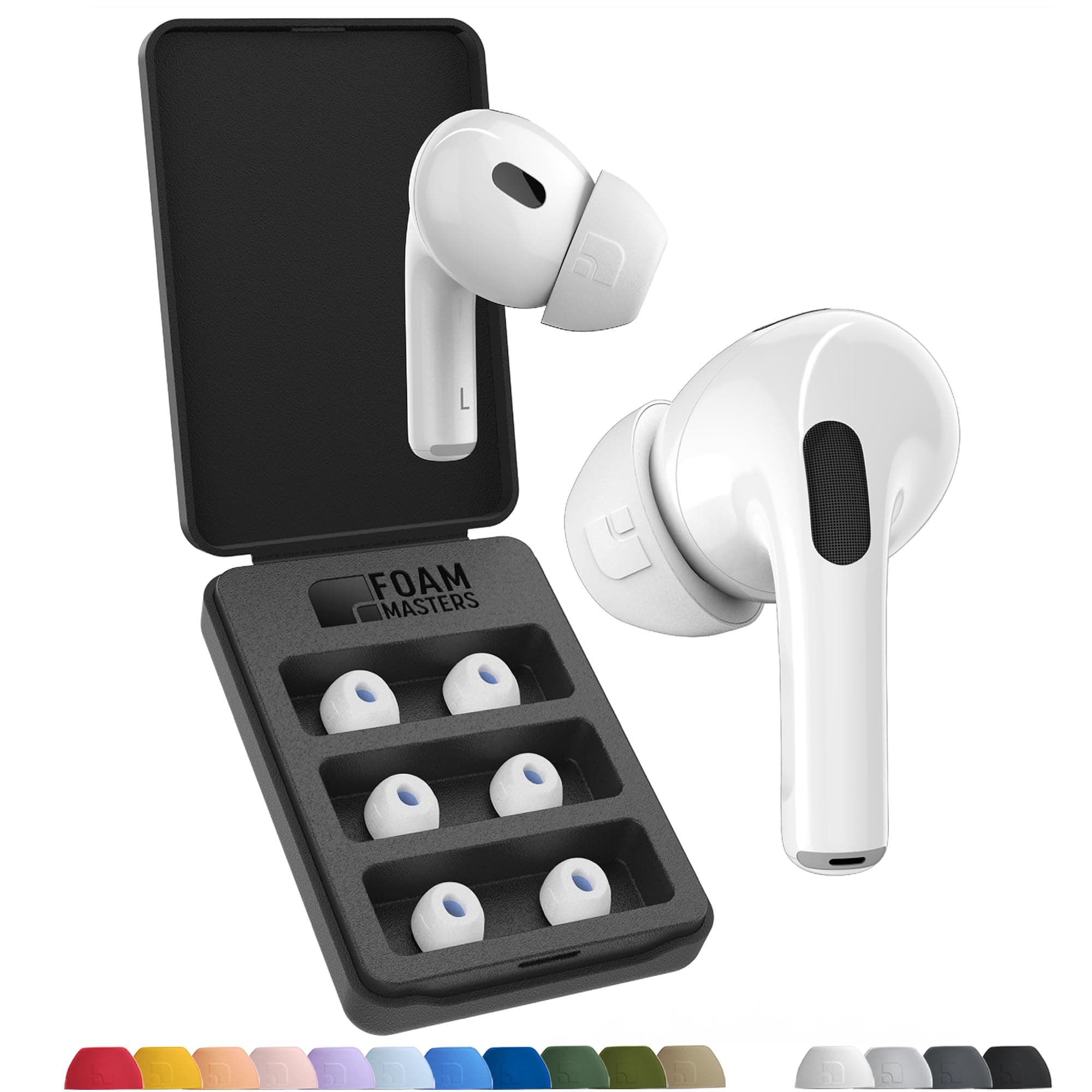 Foam Masters Memory Foam Ear Tips for AirPods Pro 1st & 2nd Gen | 3 Pairs | New Version 4.0 - Black Magic | Comfortable | Secure | Better Noise Cancellation | Replacement Buds (Assorted S/M/L, White)