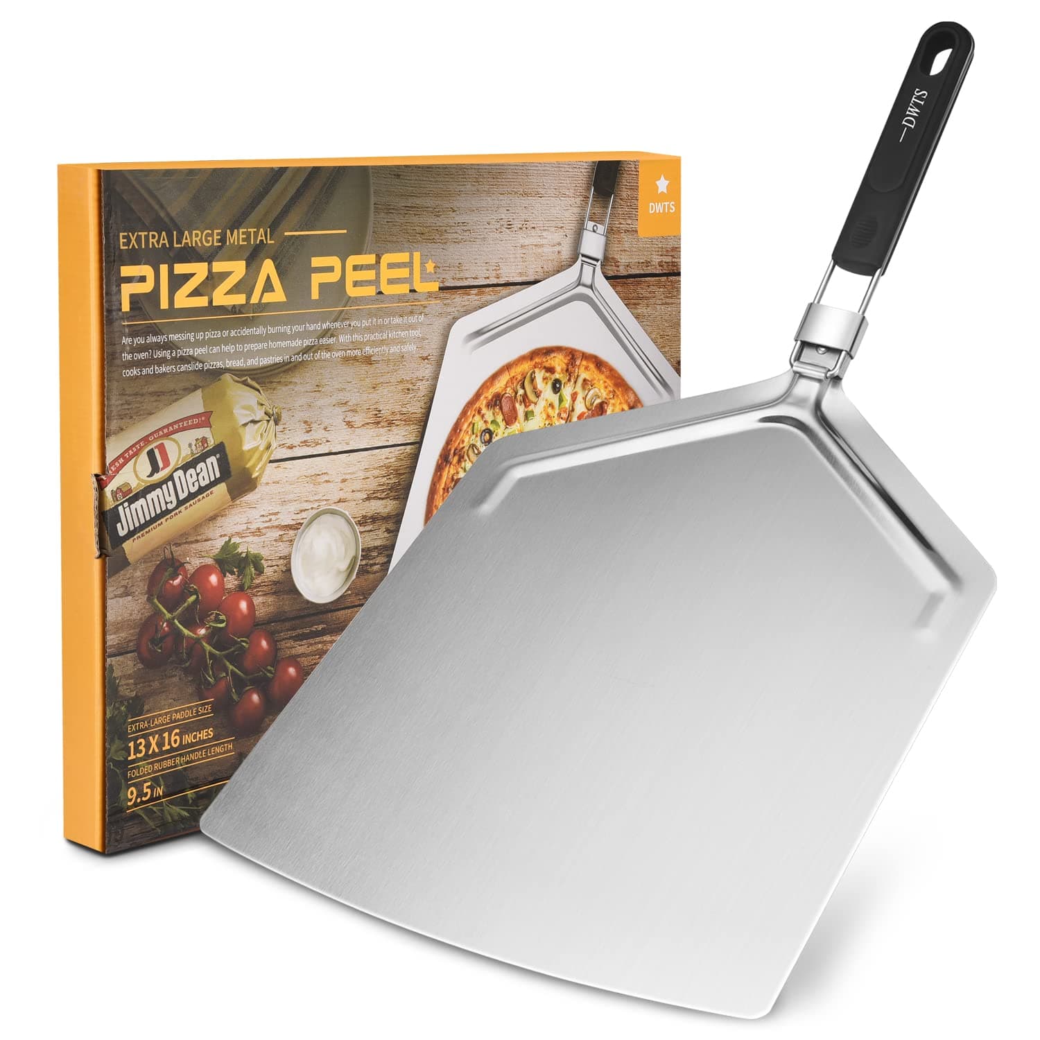 Large Pizza Peel 16 inch,DANWEITESI Pizza Peel Extra Large Pizza Paddle Stainless Steel with Folding Handle for Indoor and Outdoor Pizza Oven