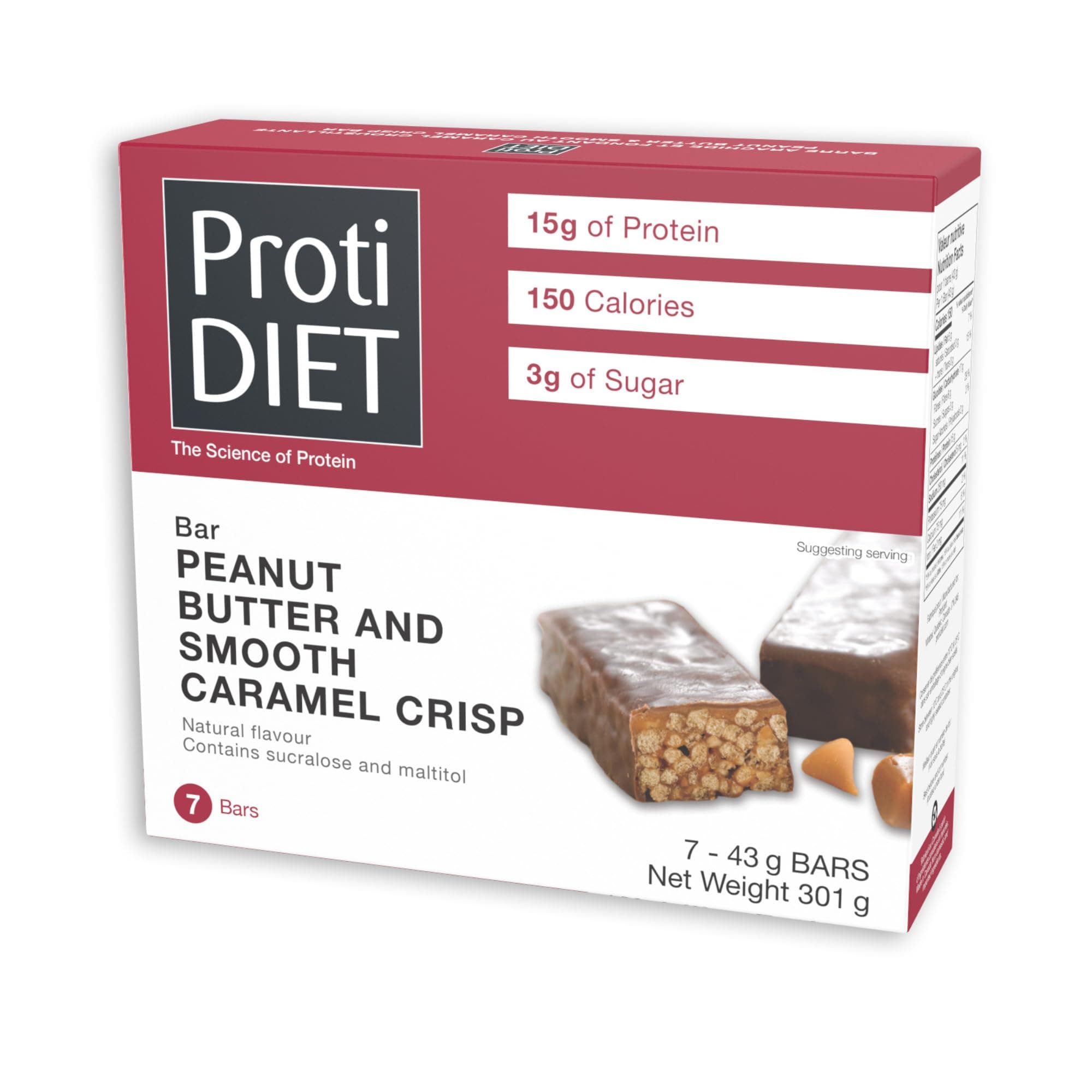 Peanut Butter and Smooth Caramel Crisp Protein Bar - Gluten Free and GMO Free High Protein Snacks for Adults, Perfect On the Go Meal Replacement Bars - 7 High Protein Bars Per Box