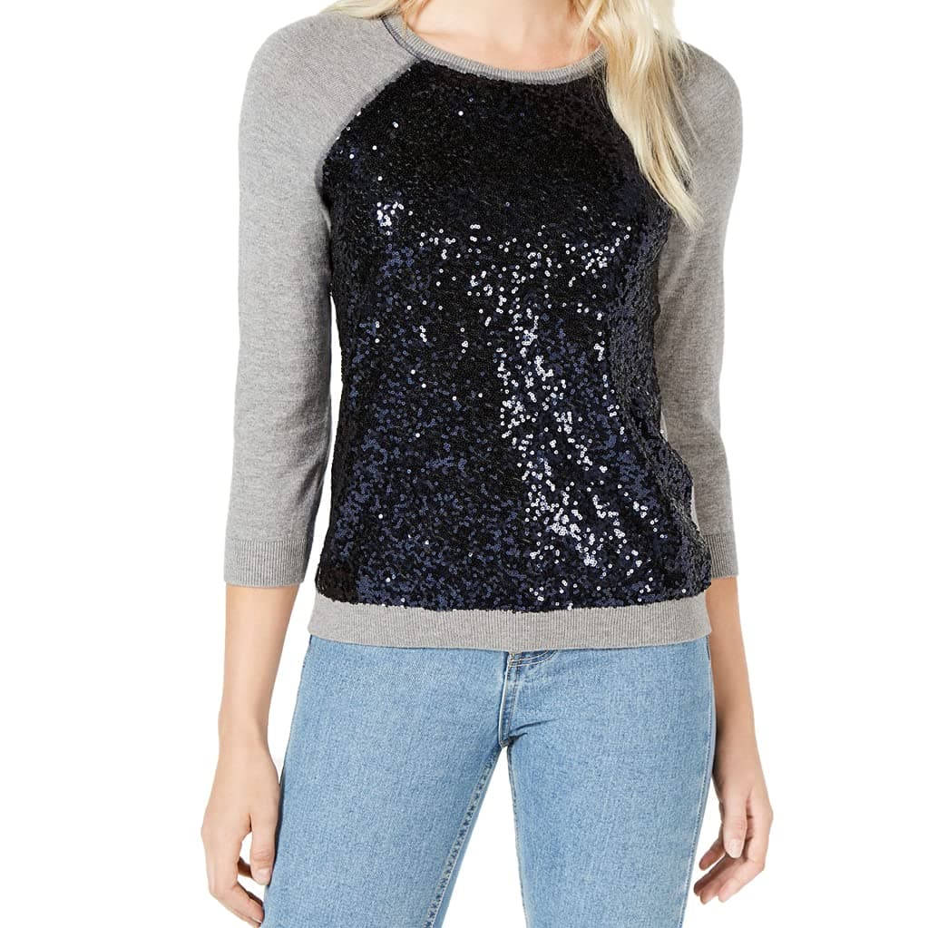 | Core Fashion Sequin Baseball Sweater | Grey Heather | XL