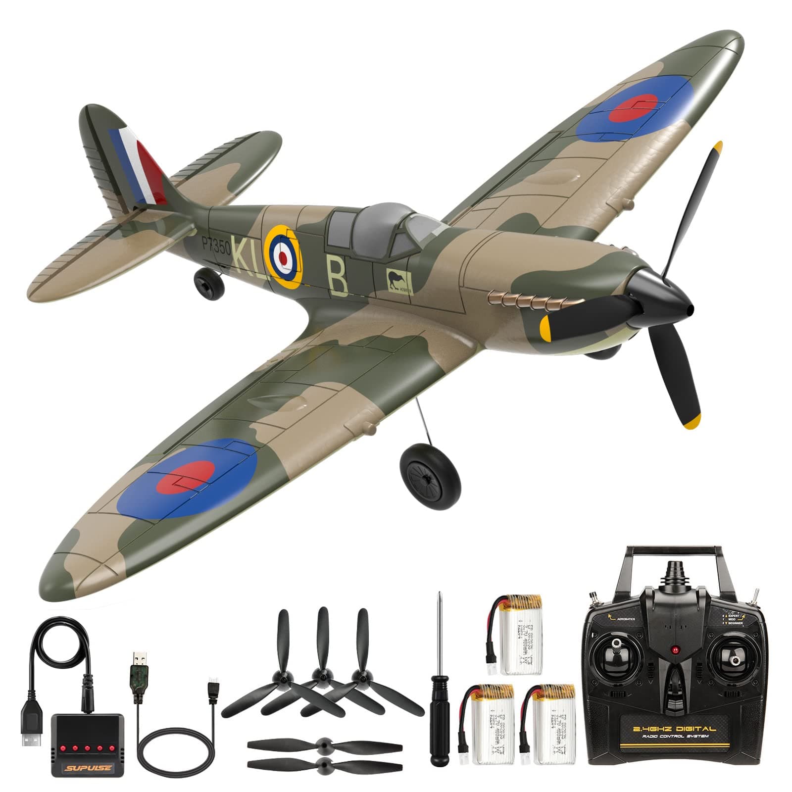 RC Plane Spitfire Fighter, 4 Channel Remote Control Airplane with Gyro System for Adults Boys Beginners