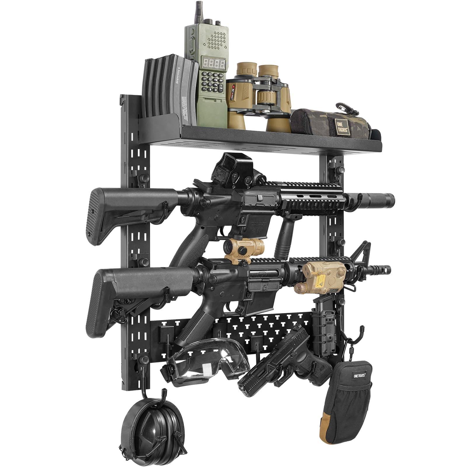 OneTigris Gun Rack Wall Mount 2.0, Stainless Steel, 80lbs, 10 Hooks, Black