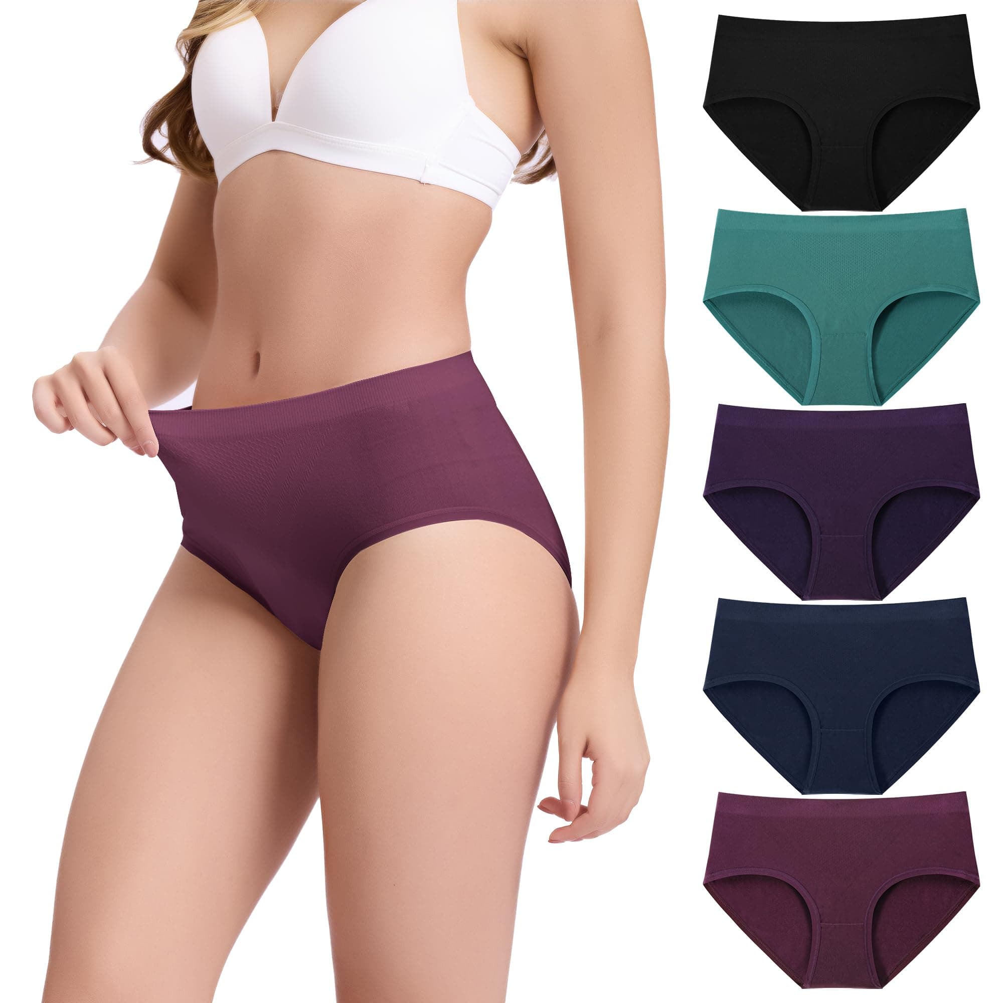 BAMBOO COOL Women's Underwear Mid Waisted Brief Ladies Seamless Panties Moisture Wicking Stretchy Full Coverage