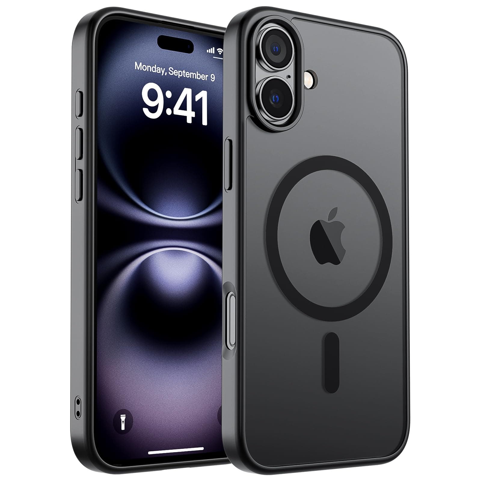 Magnetic for iPhone 16 Case (Compatible with MagSafe) (Military Grade Drop Protection) Translucent Matte Shockproof with Anti-Fingerprint Phone Cover,Black