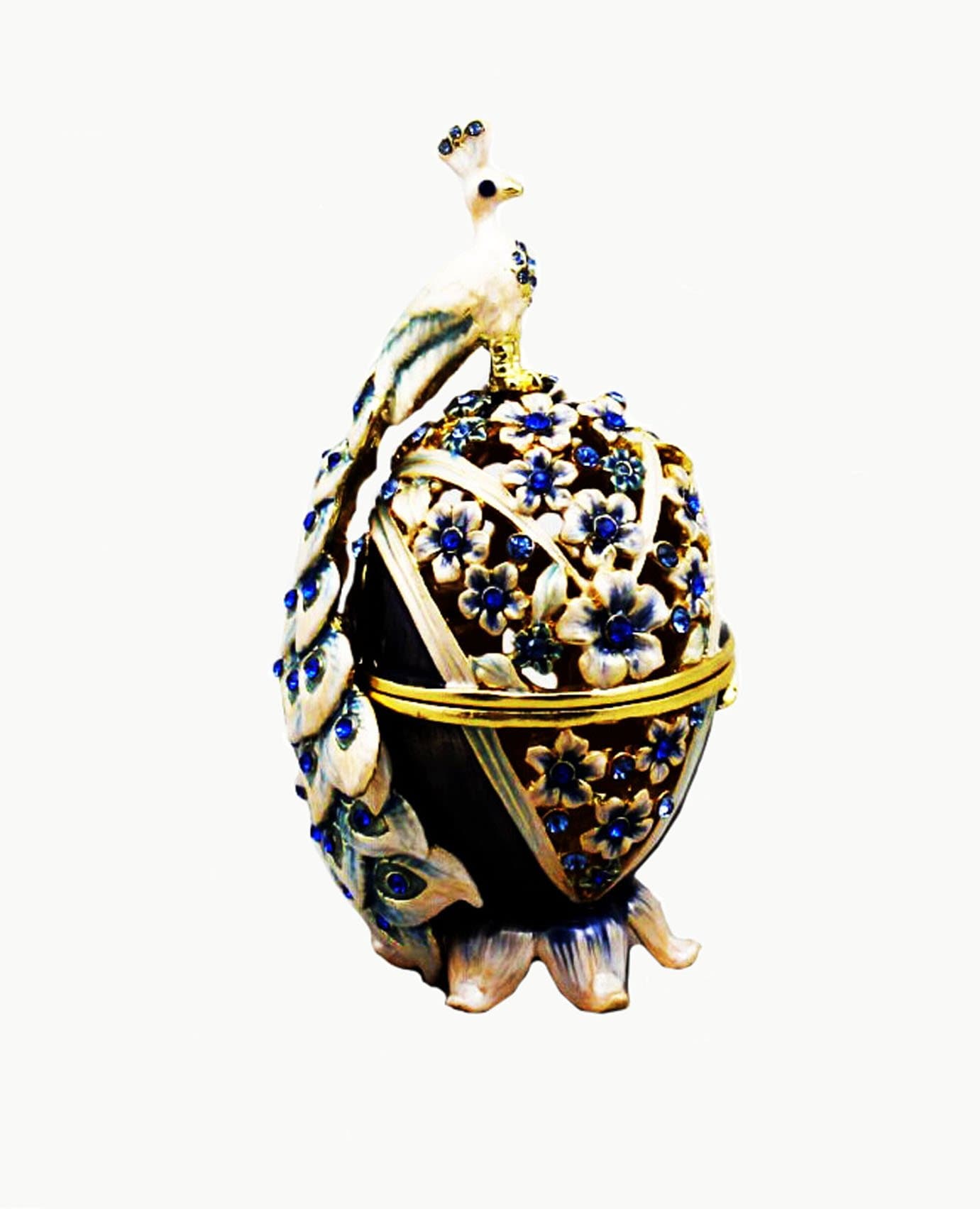 8004084 Faberge Peacock On Egg Trinket Treasure Box