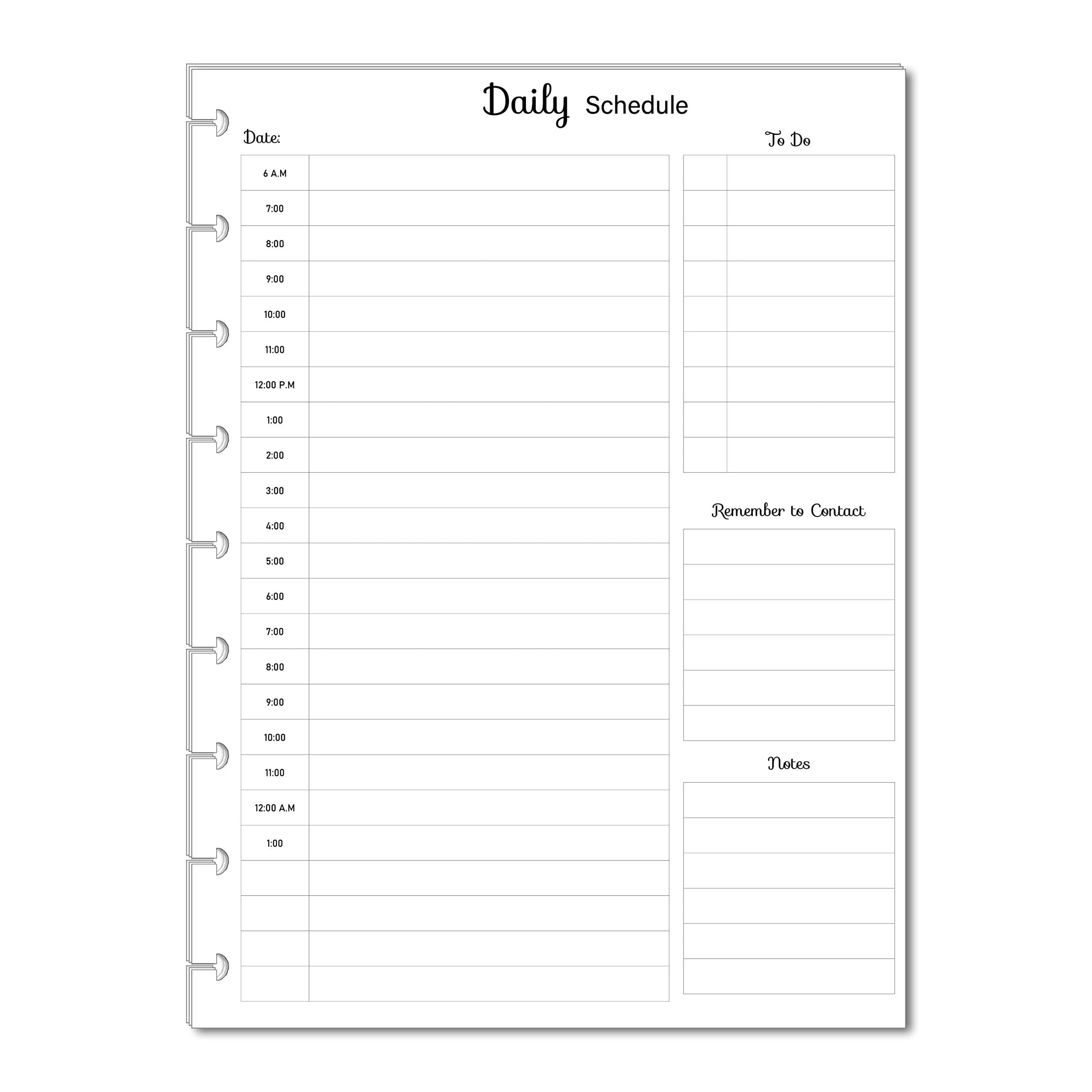 Hourly/Daily Planner Inserts for 9-Disc Classic Medium Size Planners, Fits Classic Happy Planner Pre-punched Inserts, Pre-punched Daily Planner (PLANNER, TABS and the RINGS are NOT INCLUDED)