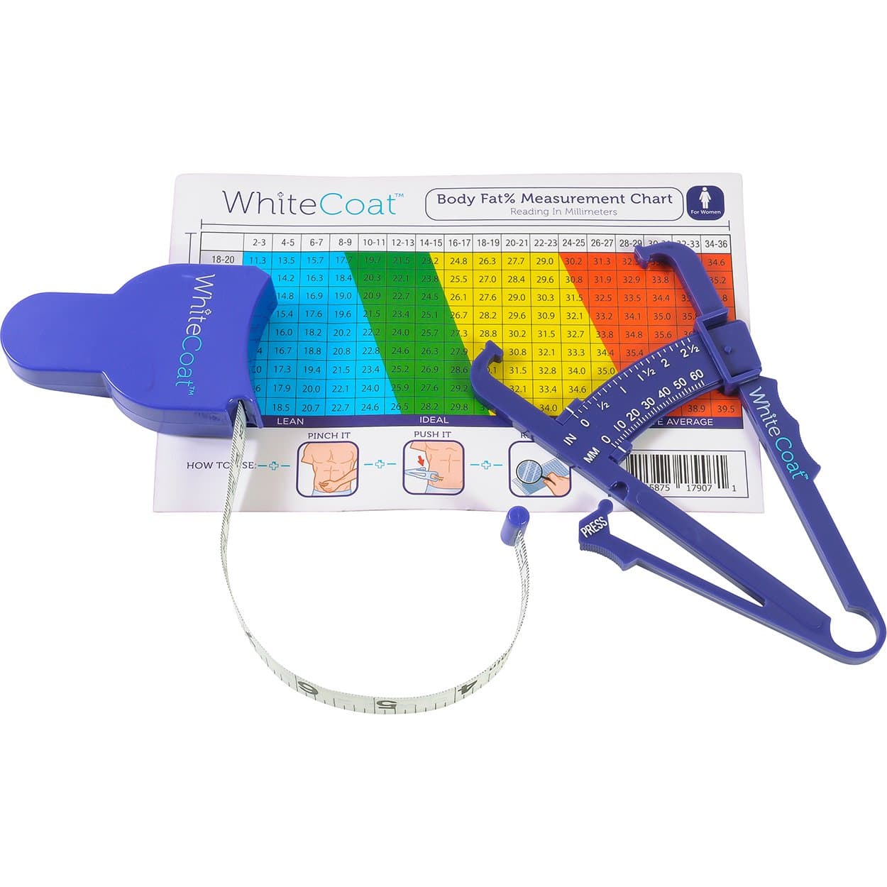 White Coat Skinfold Body Fat Caliper and Body Tape Measure Set