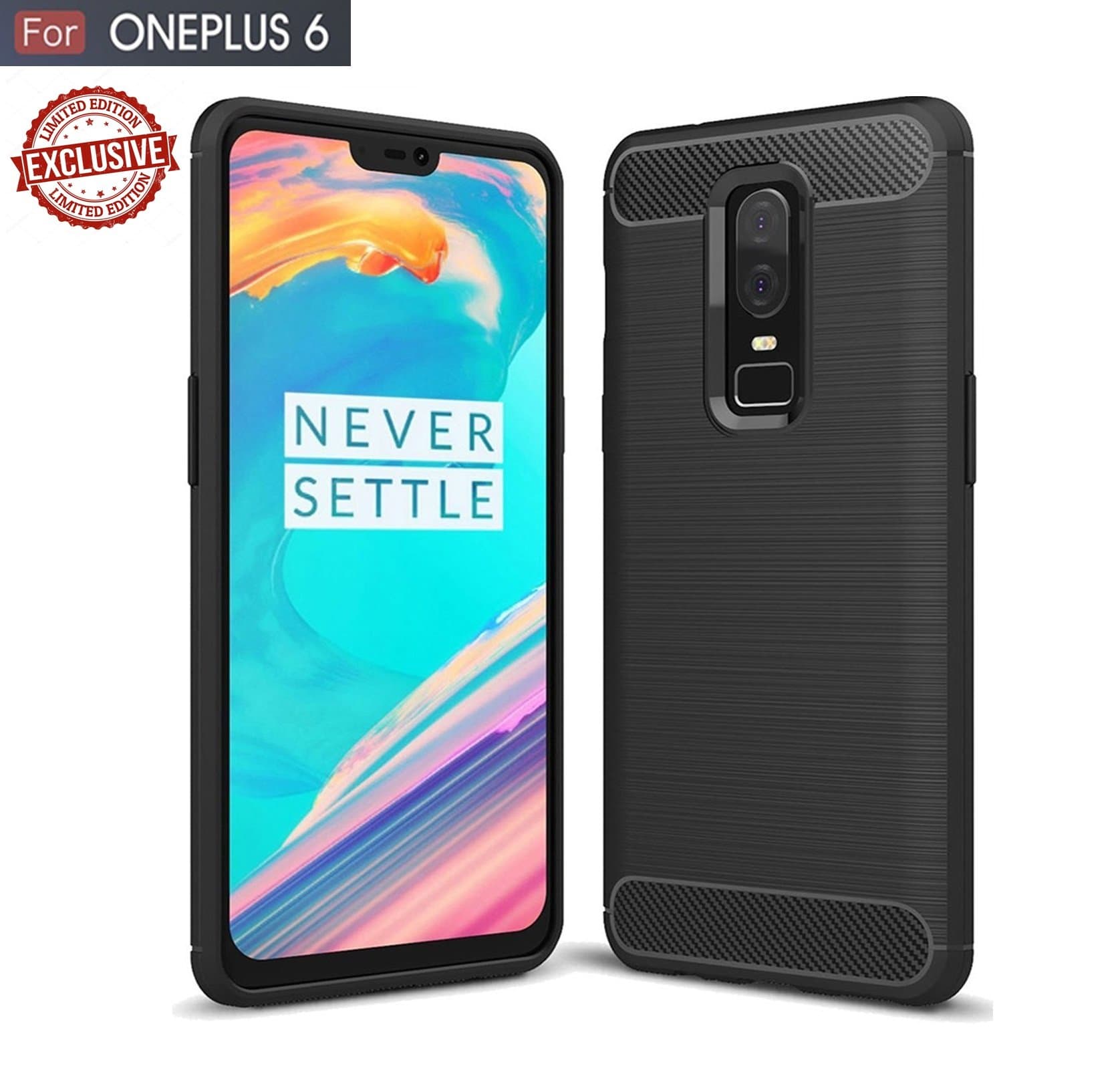 YCNEX OnePlus 6 Brushed Carbon Fibre Texture Back with Air Cushion Technology Armor TPU Military Grade Case Cover for One Plus 6(Black)