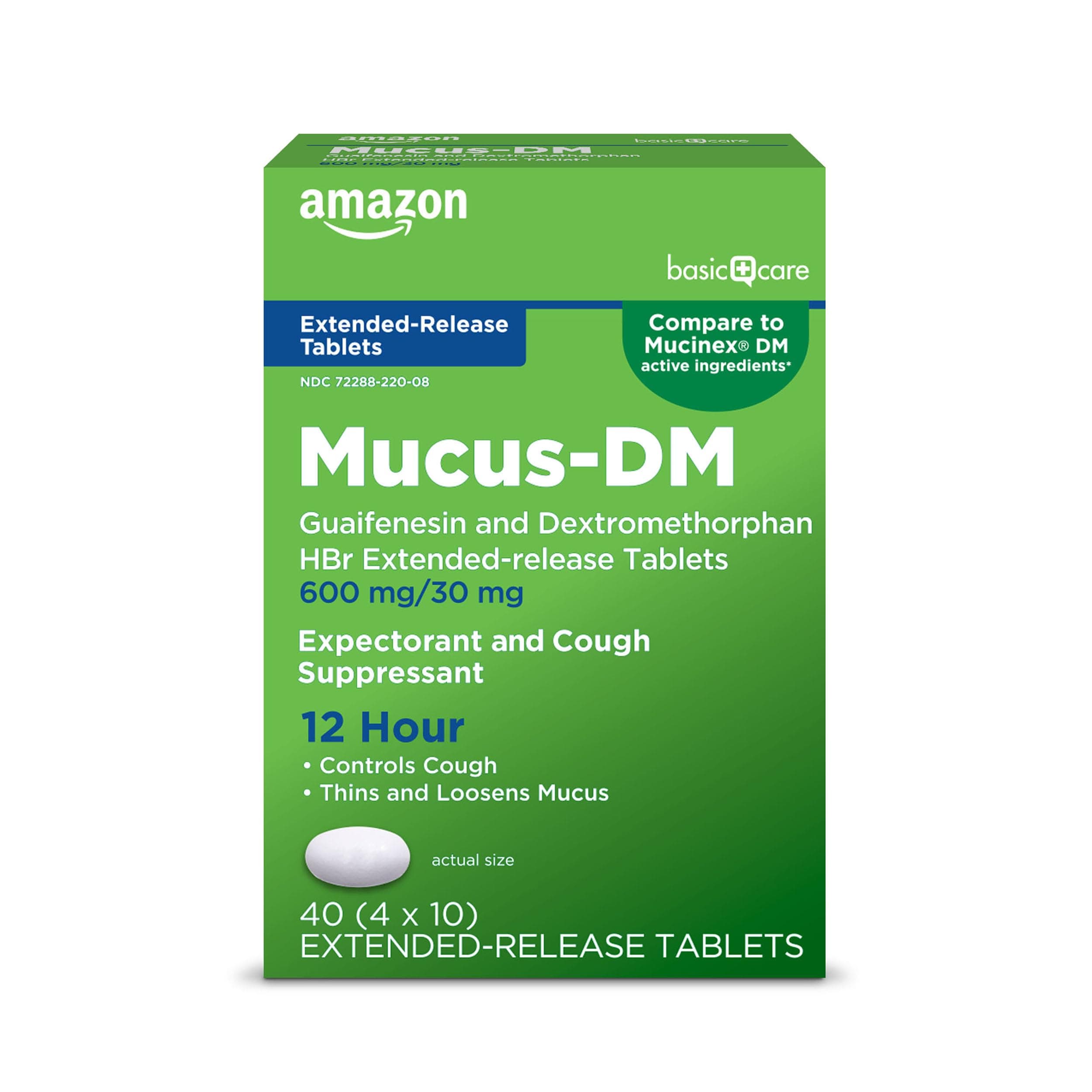 Mucus Relief DM, 12 Hour Chest Congestion & Cough Relief, Guaifenesin & Dextromethorphan Extended-Release Tablets, 600 mg/30 mg, 40 Count (Pack of 1) (Packaging may vary)