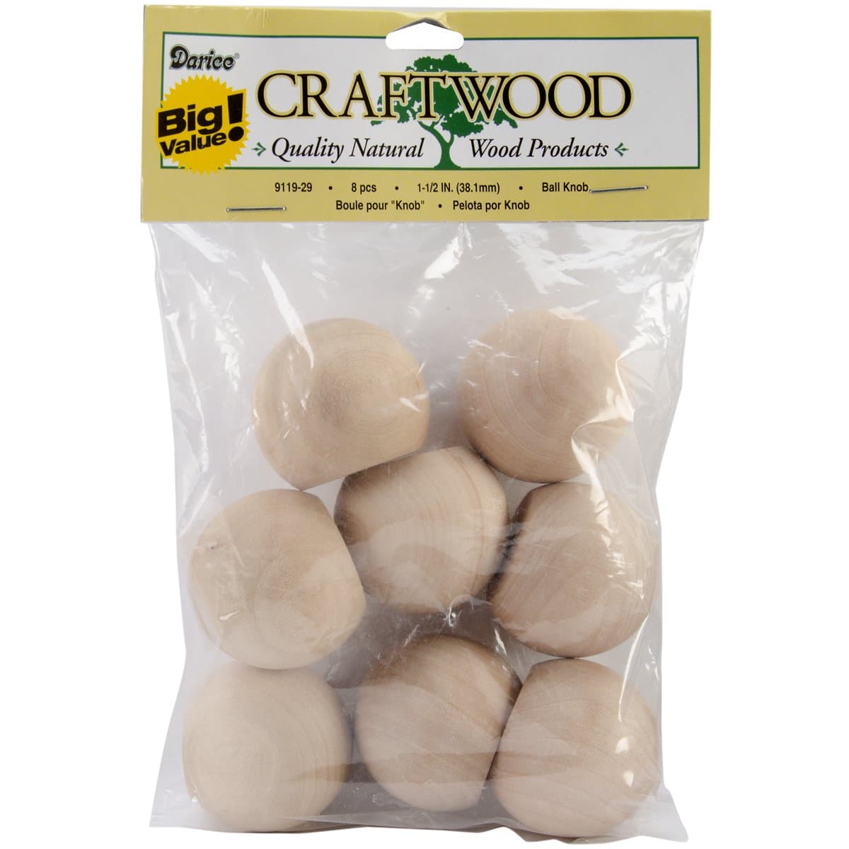 Darice 9119-29 Big Value Unfinished Wood Ball Knob, Natural, 1-1/2-Inch