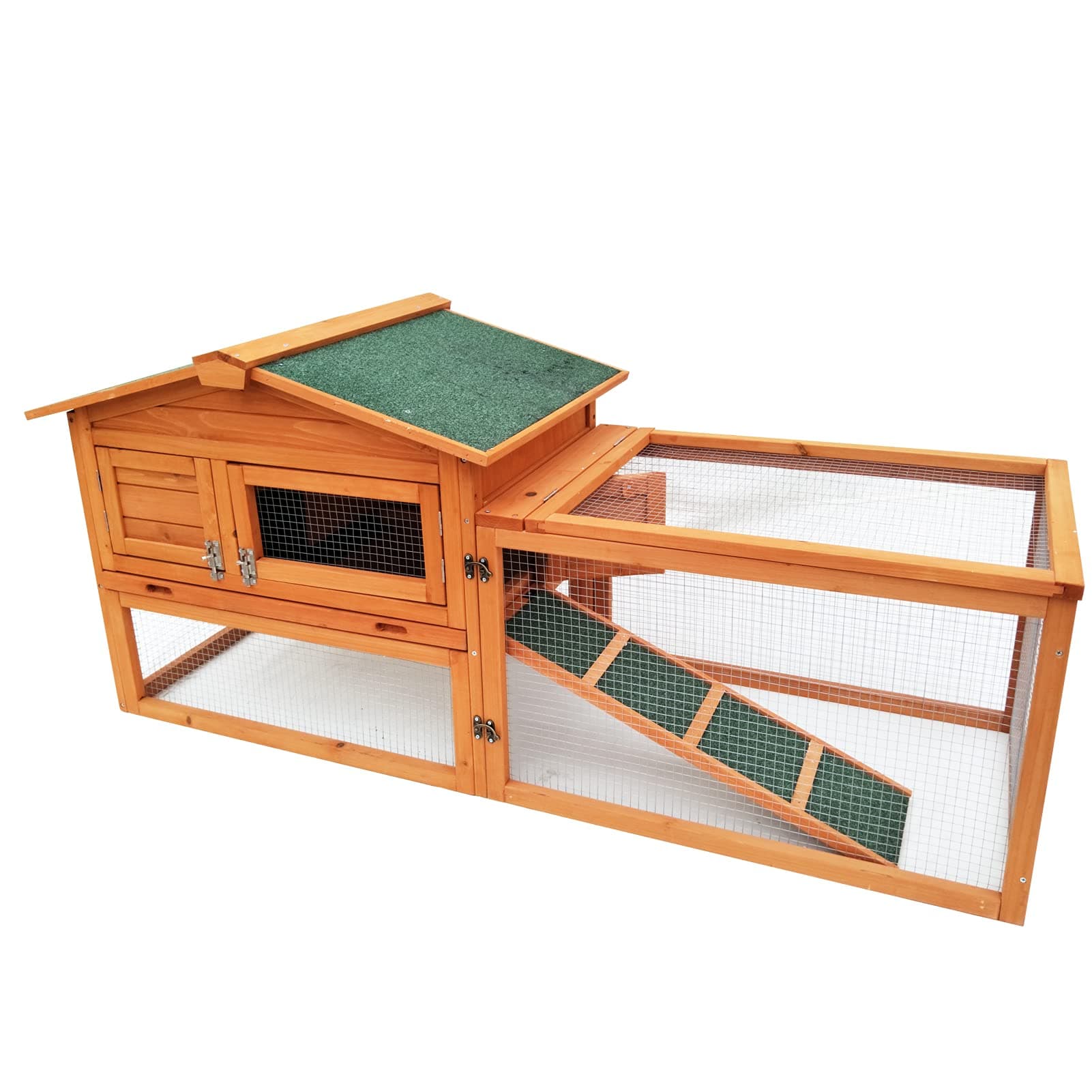 Rabbit Hutch with Weatherproof Wooden Bunny Cages House for Raised Pet Animal Indoor &Outdoor
