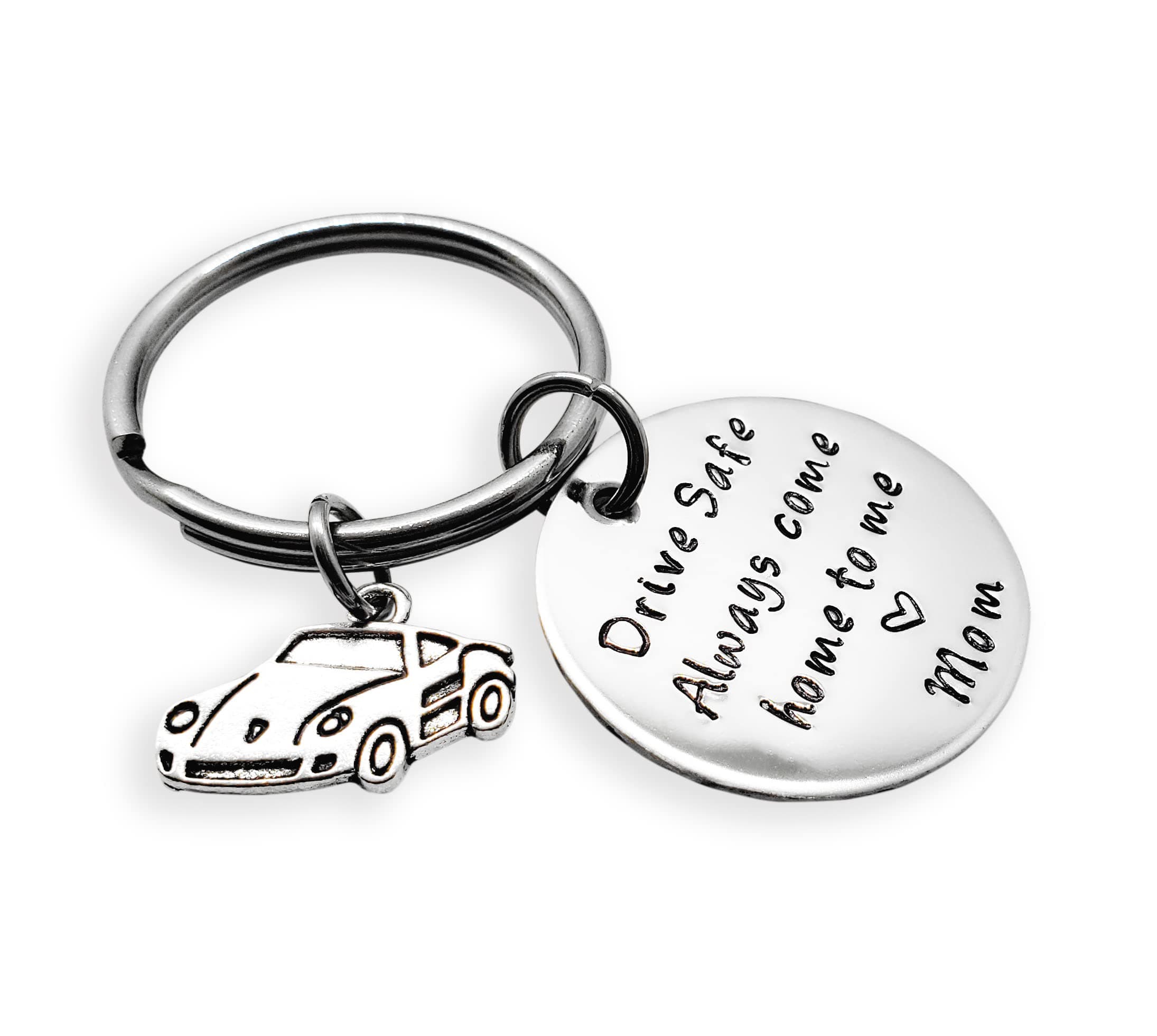 Drive Safe Keychain with Car Charm, Always Come Home to Me, Handstamp, New Driver Gift, Be Safe Gift