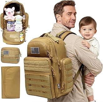 Diaper Bag Backpack for Dad, DBTAC Large Baby Nappy Bag for Men w/Changing Mat, Insulated+Wipe Pockets, Stroller Straps, Brown