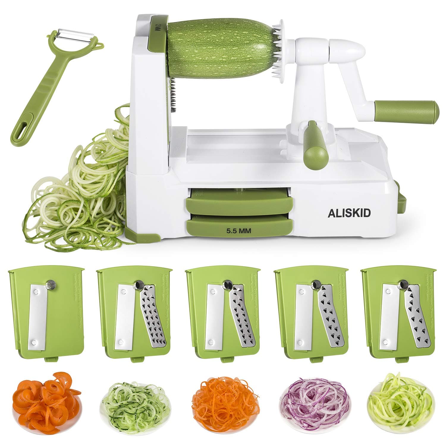 5-Blade Spiralizer - ALISKID Vegetable Spiralizer Slicer Shredder Veggie Grater Cutter with Powerful Suction Base
