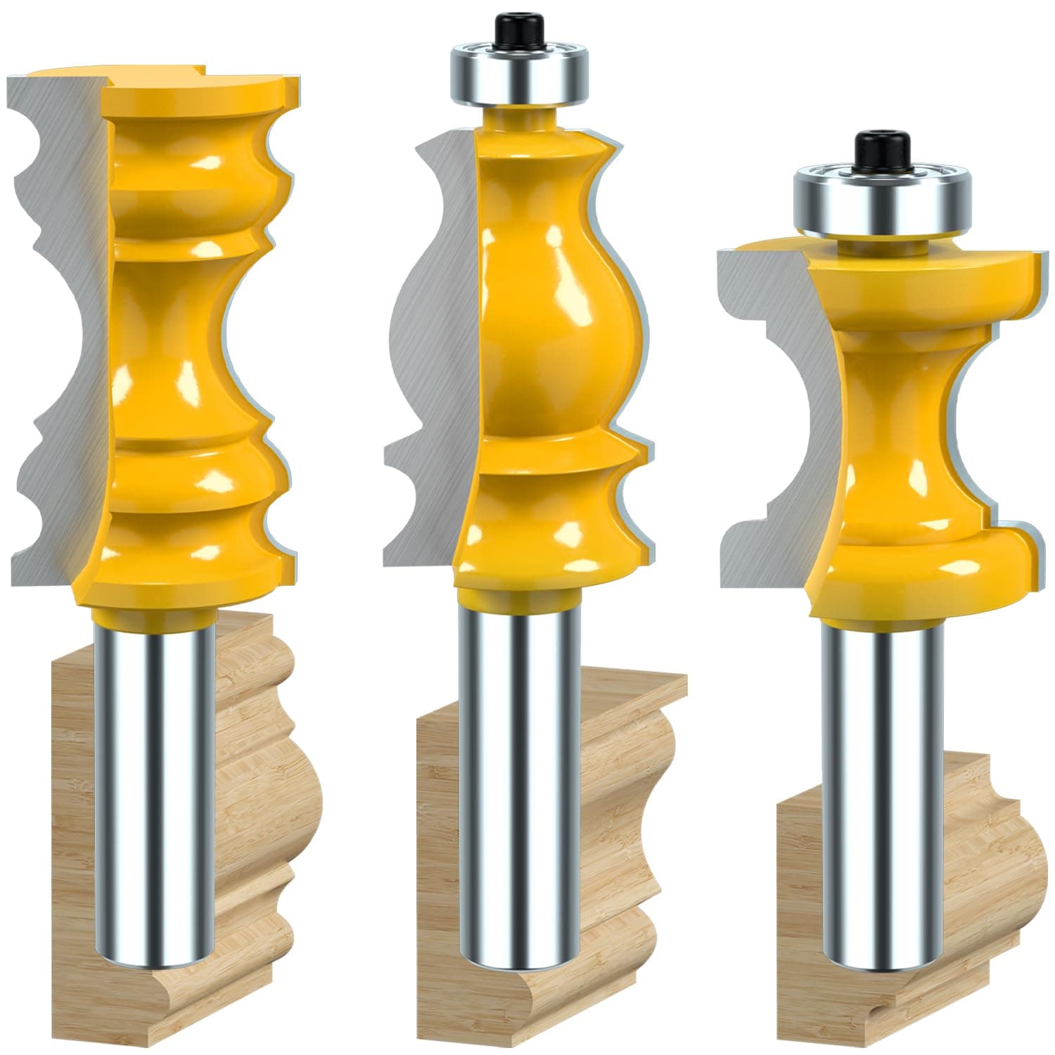 Helovmine 1/2 Inch Shank Architectural Router Bit Set - Crown, Bullnose, Bead, Column Face Molding for Woodworking