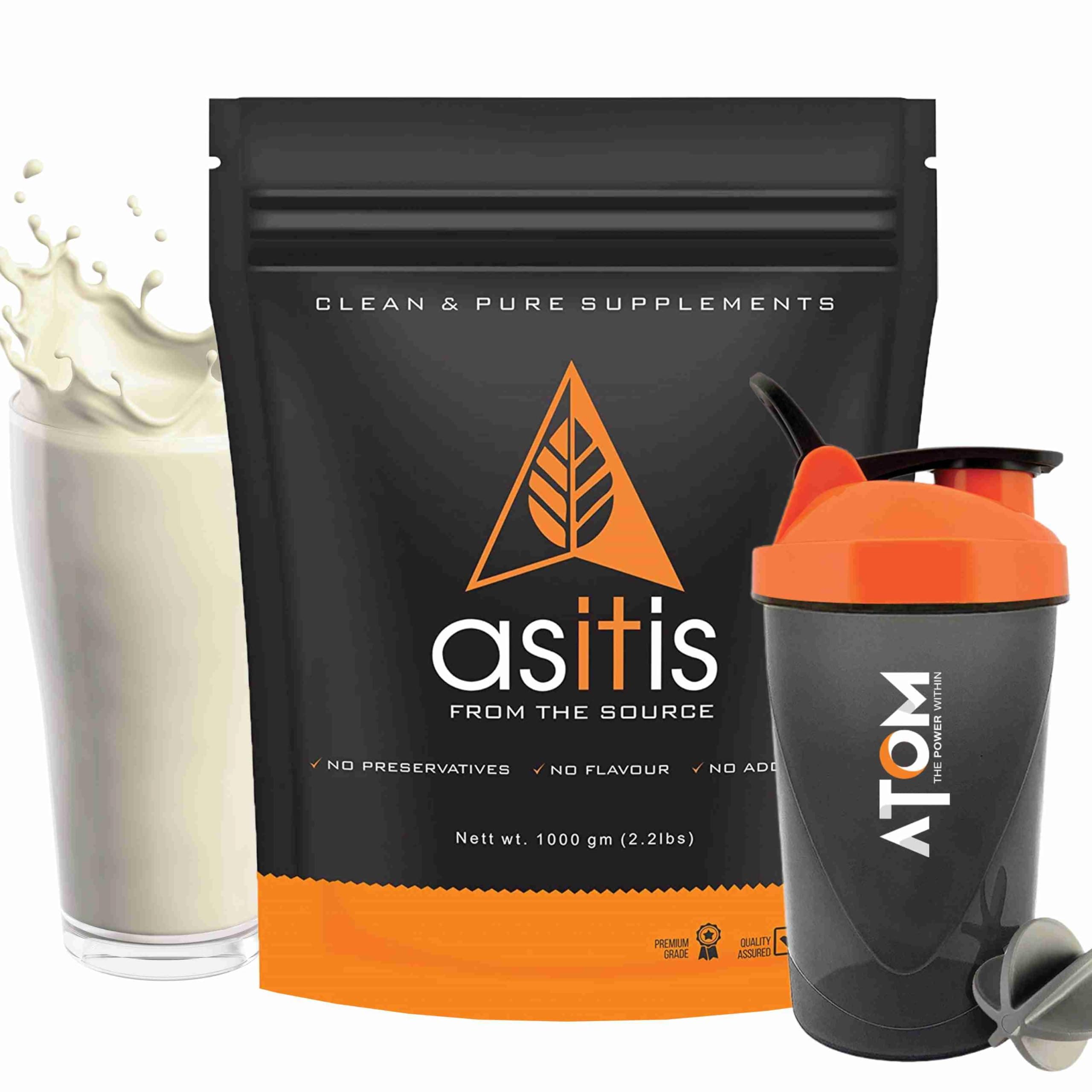 AS-IT-IS Nutrition Whey Protein Concentrate 80% Unflavoured, Labdoor Certified (Whey+Shaker) 1000 gm