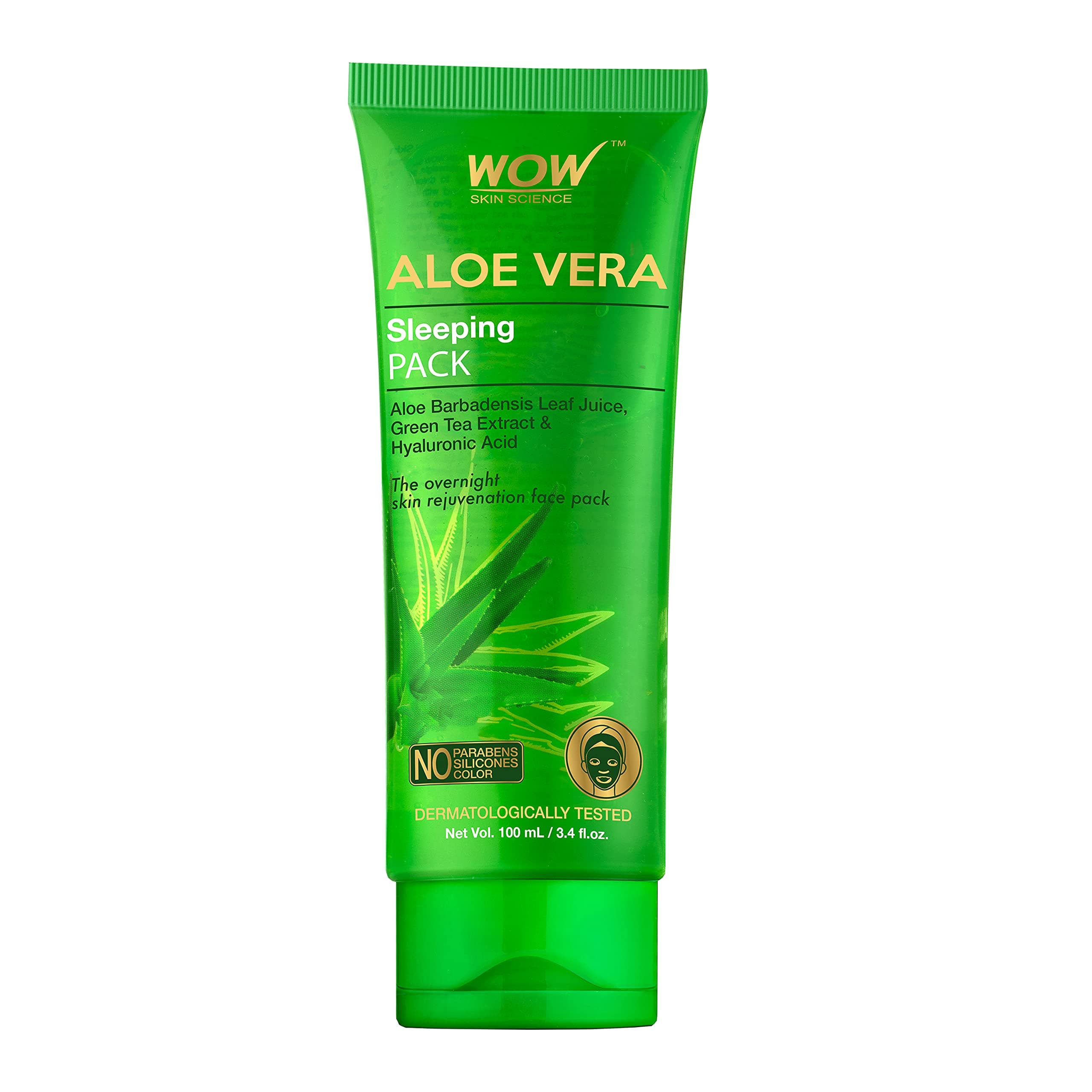WOW Skin Science Aloe Vera Pack - Hydrating Overnight Peel Off Face Mask For Acne & Blackhead Remover, Pore Minimizer - Clarifying Facial Detox Skin Care For Men, Women, Teens & All Skin Types - 100ml