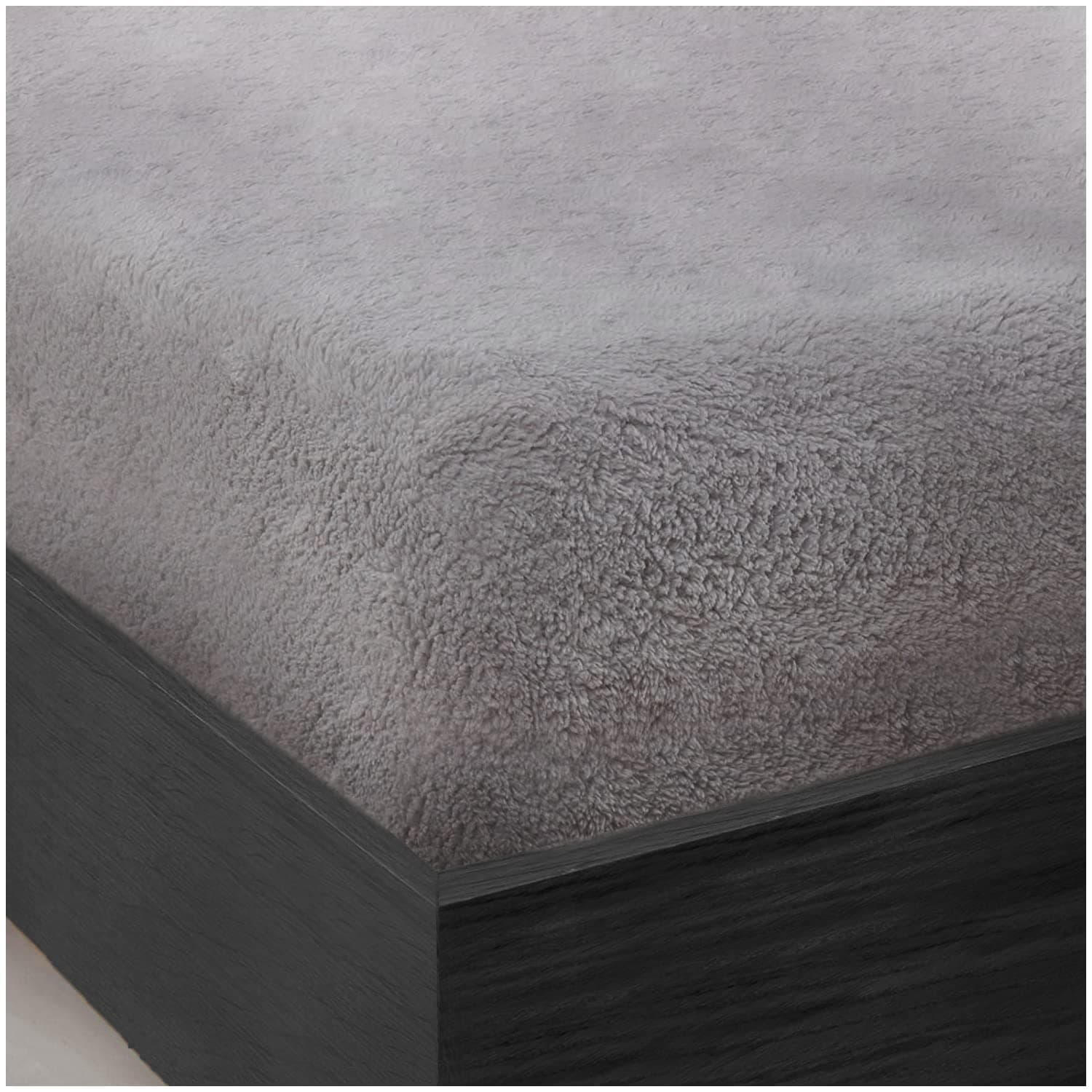 GC GAVENO CAVAILIA Teddy Bear Double Fitted sheet | Fleece Thermal Warm Plain Soft Cuddly Fluffy Fitted Bed Sheets Double | Silver