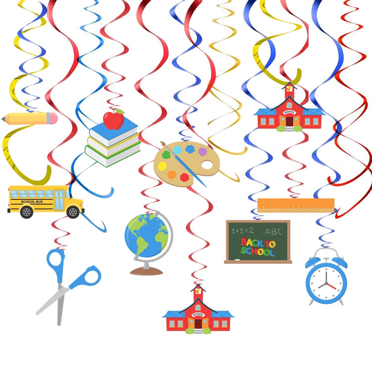 KRUCE 36 Pc Back to School Hanging Swirl Decoration,First Day of School with Apple Pencil New Grade Party Supplies Decoration For Kids Boy and Girl
