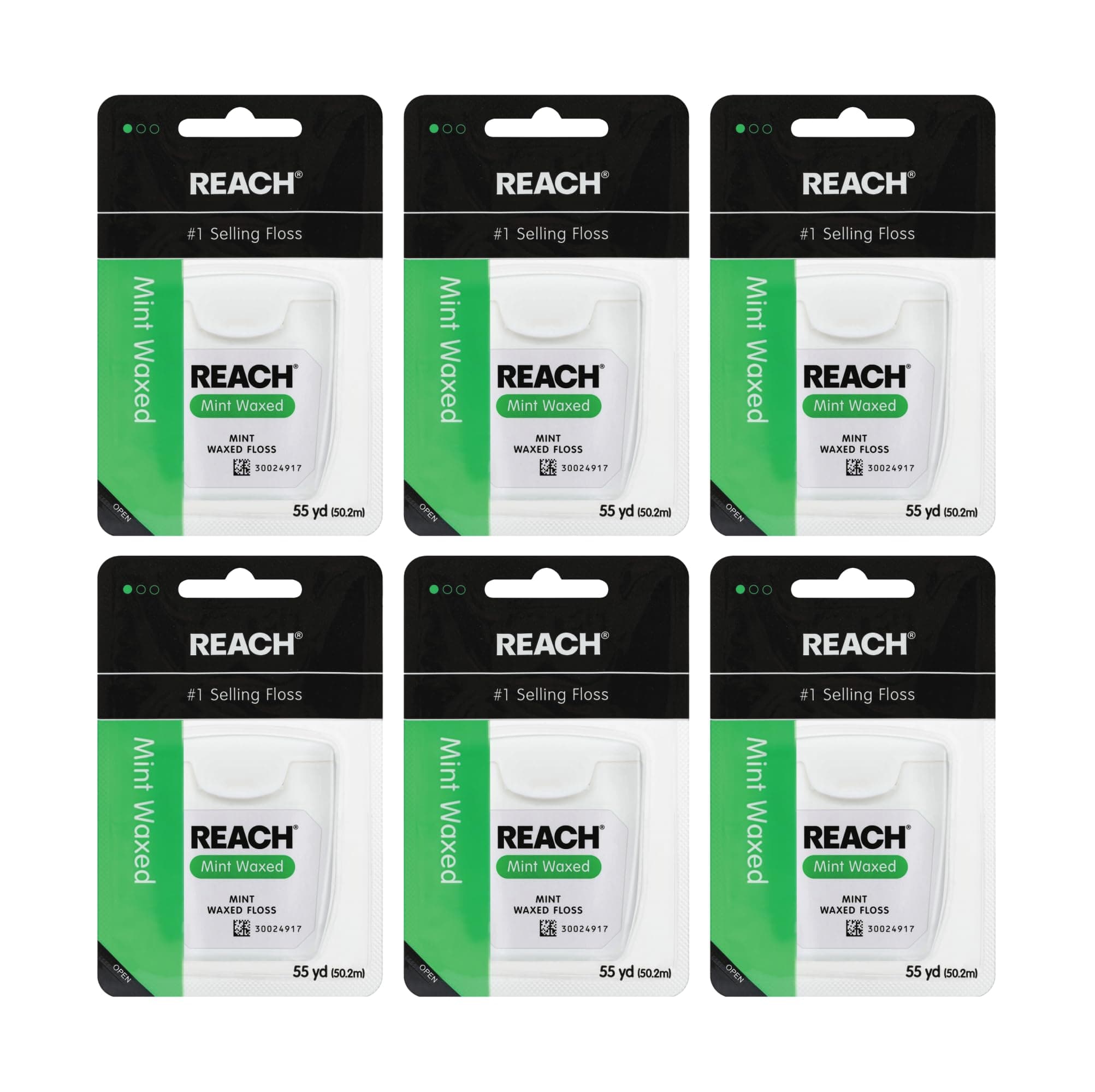 Reach Waxed Dental Floss Bundle | Effective Plaque Removal, Extra Wide Cleaning Surface | Shred Resistance & Tension, Slides Smoothly & Easily, PFAS FREE | Mint Flavored, 55 YD, 6pk