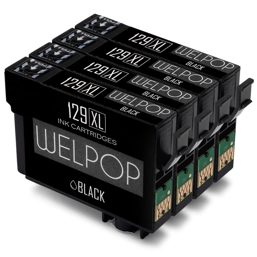 WELPOP 4 Black Compatible Replacement for Epson T1291 T1292 T1293 T1294 Ink Cartridge High Yield Compatible With Epson Stylus SX420W SX425W, Epson WorkForce WF-3520DWF WF-3530DTWF WF-3540DTWF WF-7015, Epson Stylus Office B42WD BX305F Printer