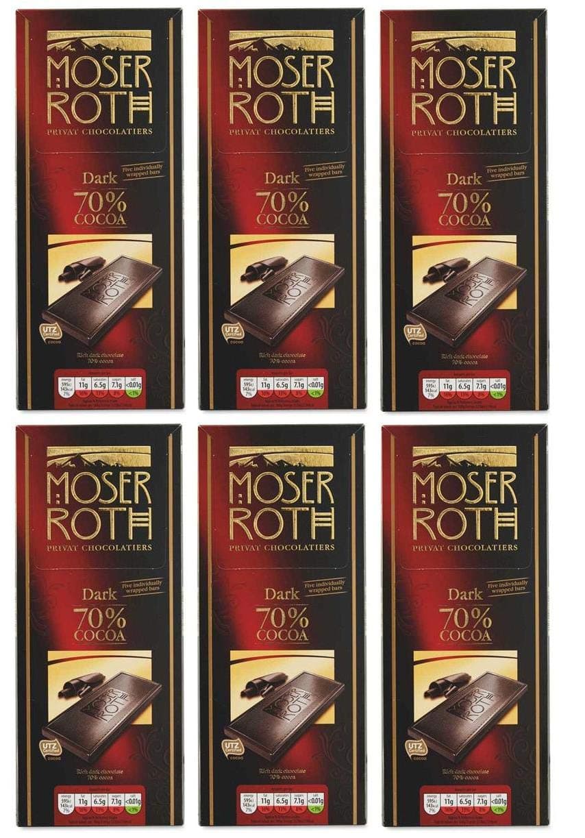 Dark Chocolate Bar 70% Cocoa | 125g x 6 | 30 Individually Wrapped Bars