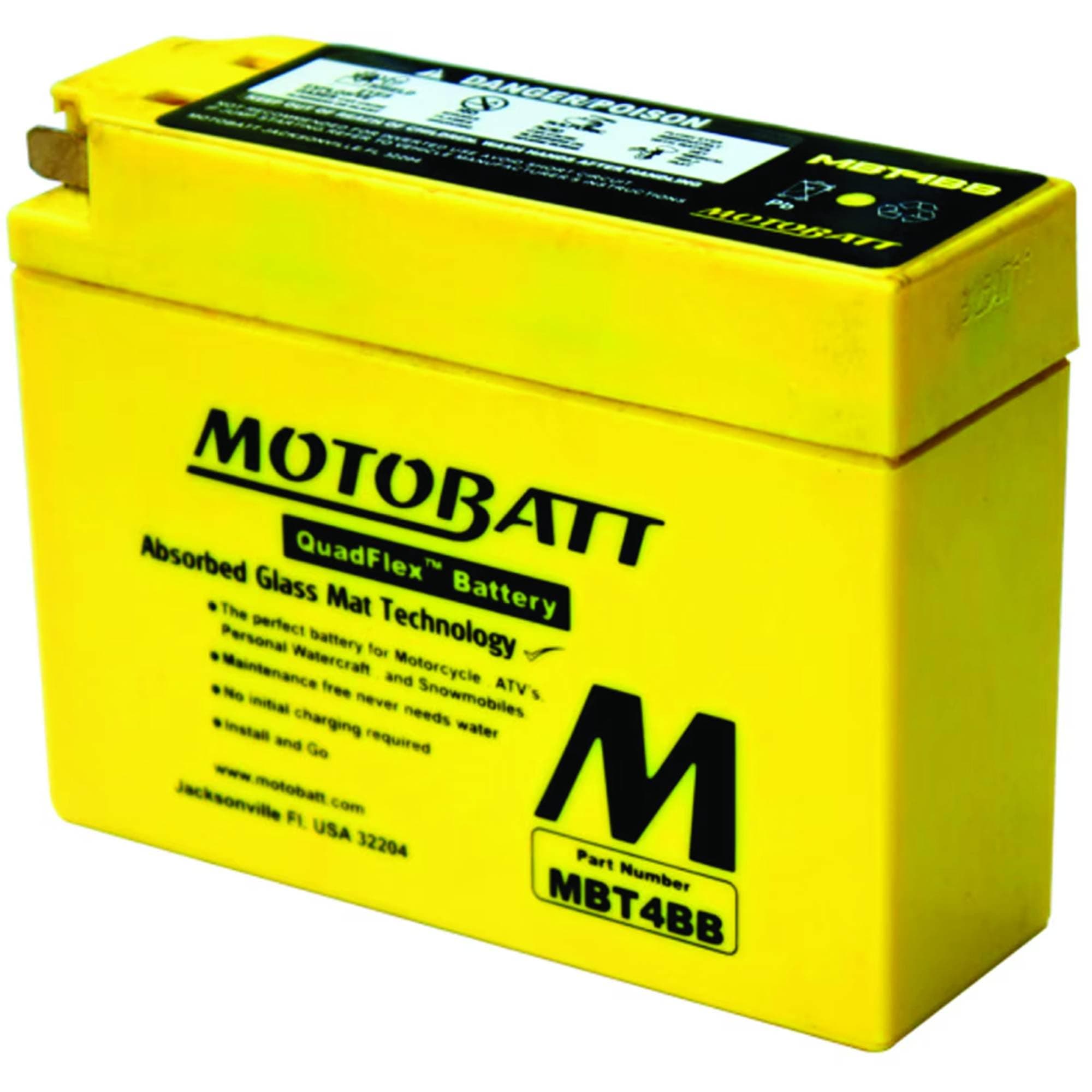 MotoBatt MBT4BB New Battery For Motobatt 2.5Ah, Suzuki Dr-Z70 2008 2009, Yam00 2001-2009, Sr400 (Fi) 2010-2013, Ttr110E Electric Start 2008-2014 YT4B-BS Large