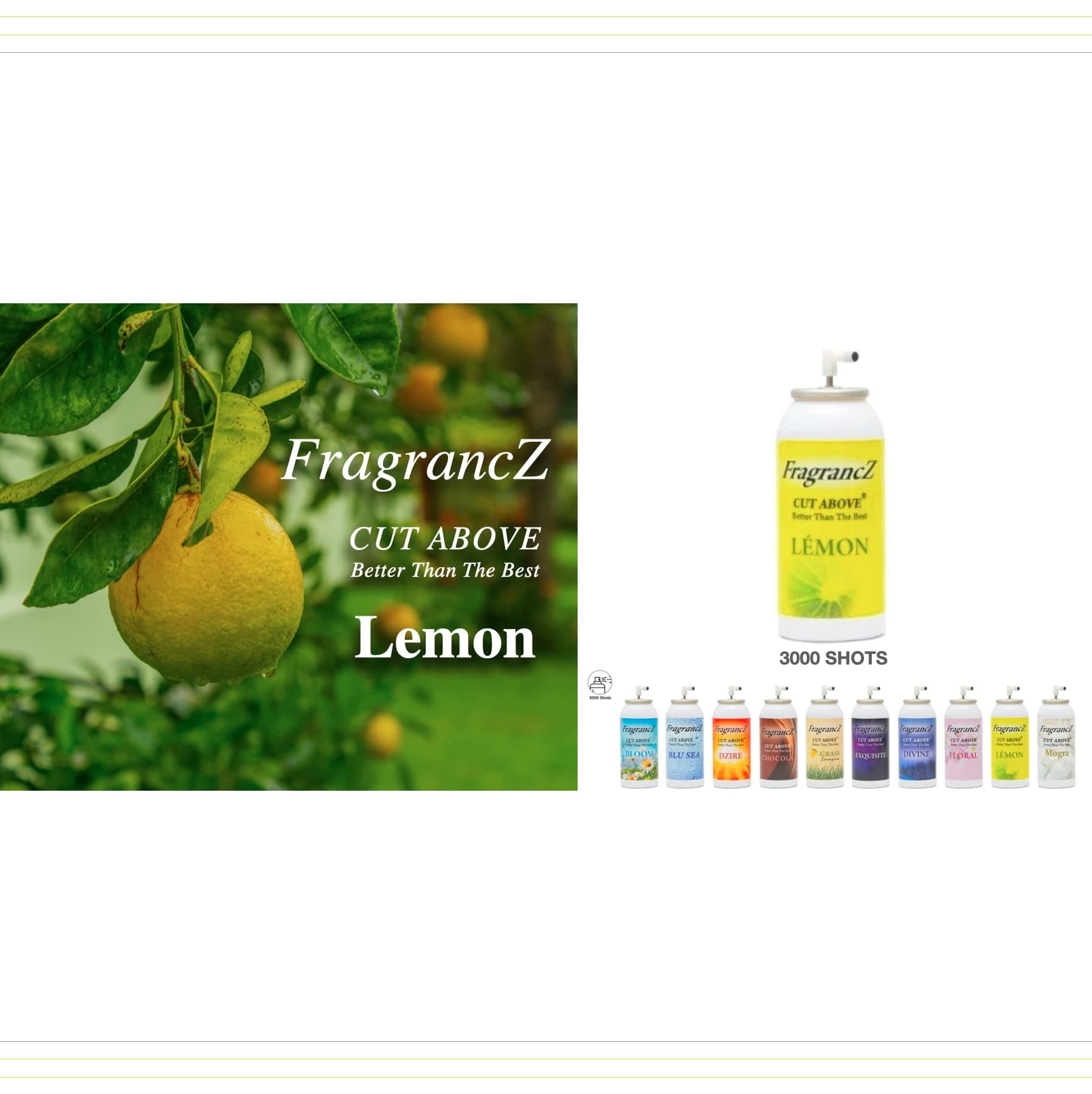 Fragrance-Z Aerosol LEMON FLAVOUR Air Freshener Refill (3000 SHOTS), 100 ml Compatible with Corporate Air Freshners, Cotton_Mist, JADE-Air Fresheners, ONLY REFILL