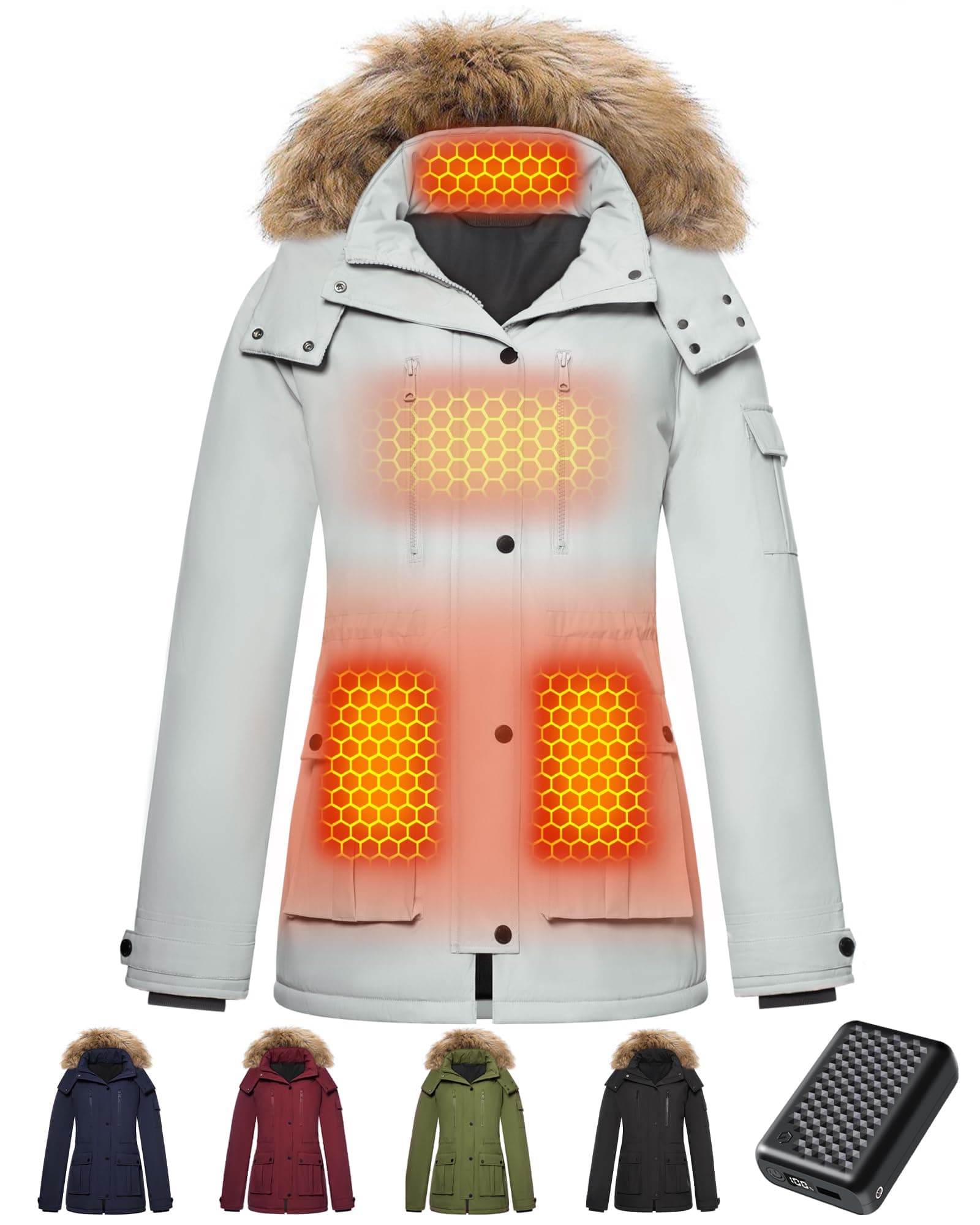 Graphene Heated Jacket for Women with Large Capacity Battery Pack Waterproof Windproof