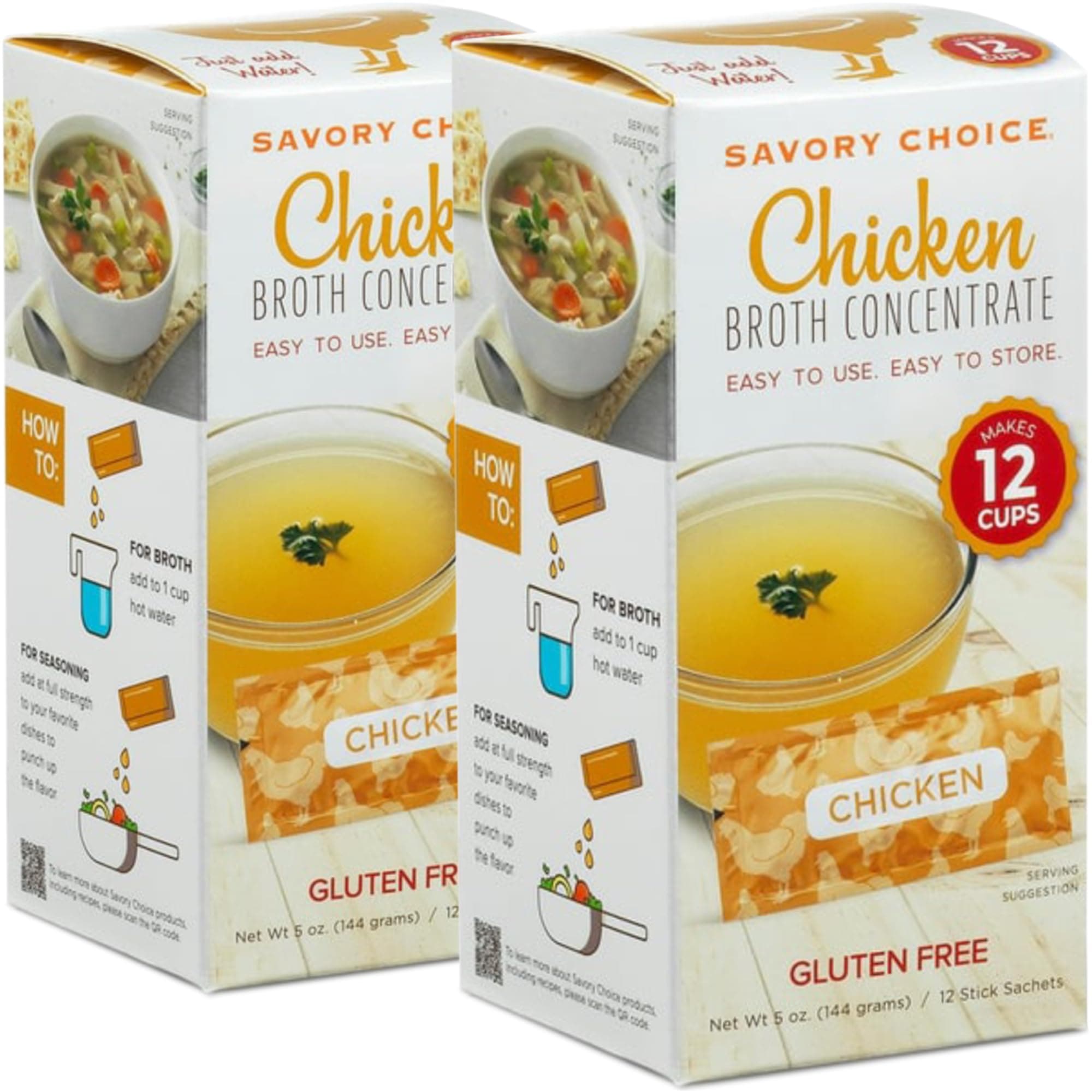 SAVORY CHOICE Chicken Broth Concentrate, 2 Boxes of 12 Packets (12g) - Gluten-Free, Diary-Free Broth Concentrate