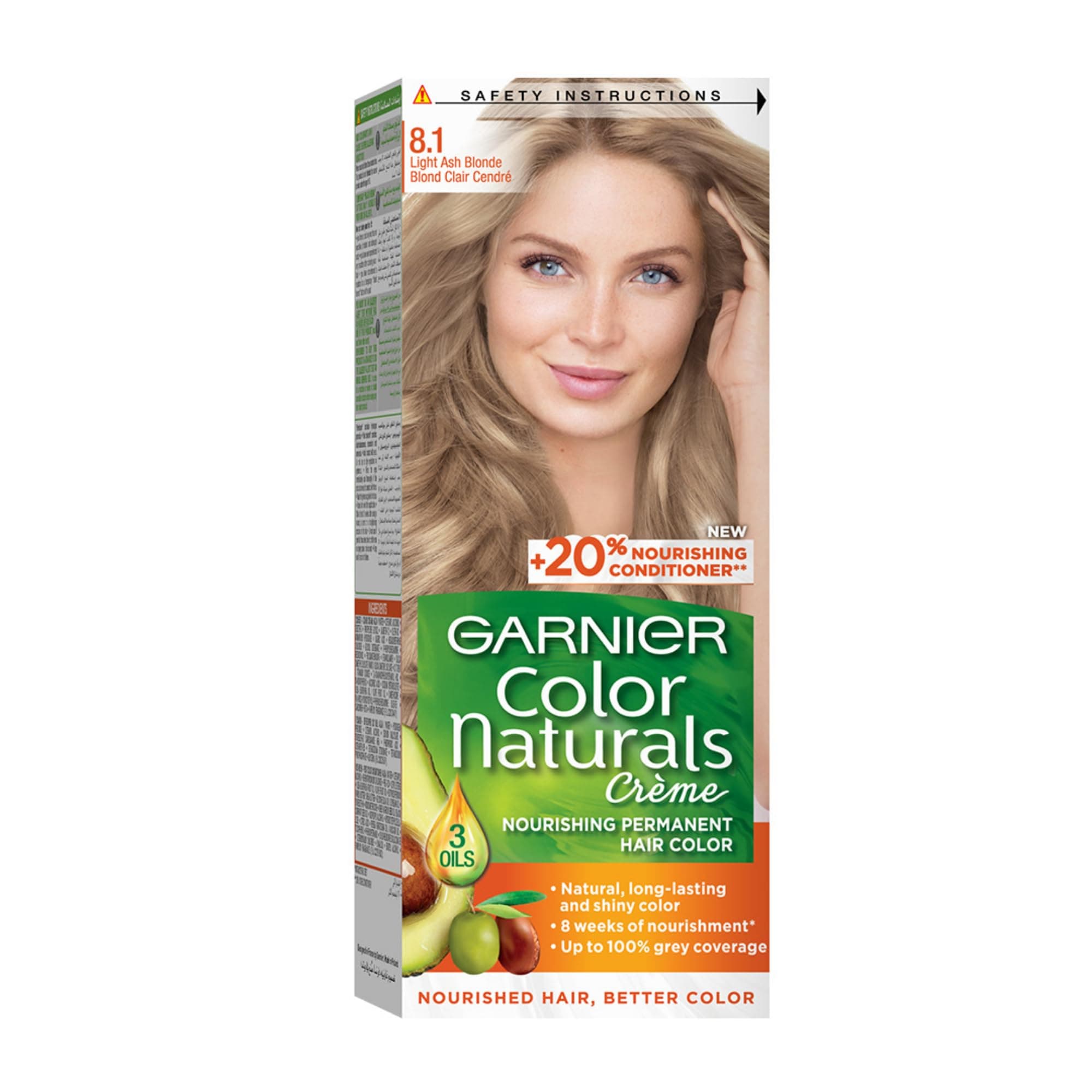 Hair Colour, With 3 Nourishing Oils, Grey Coverage, Long-lasting Shiny Colour, Natural-looking Result, For All Hair Types, Color Naturals Crème, 8.1 Light Ash Blonde