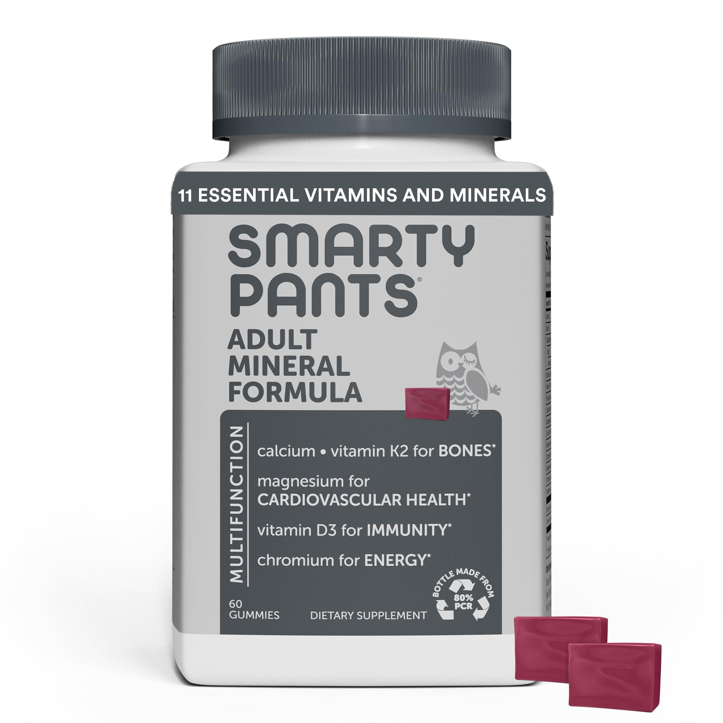 SmartyPants Adult Mineral Complete Daily Gummy Vitamins: Multivitamin, Multimineral, Gluten Free, Magnesium Citrate, Calcium Citrate, Vitamin C, D3, E, K, Zinc, 60 Count (30 Day Supply)
