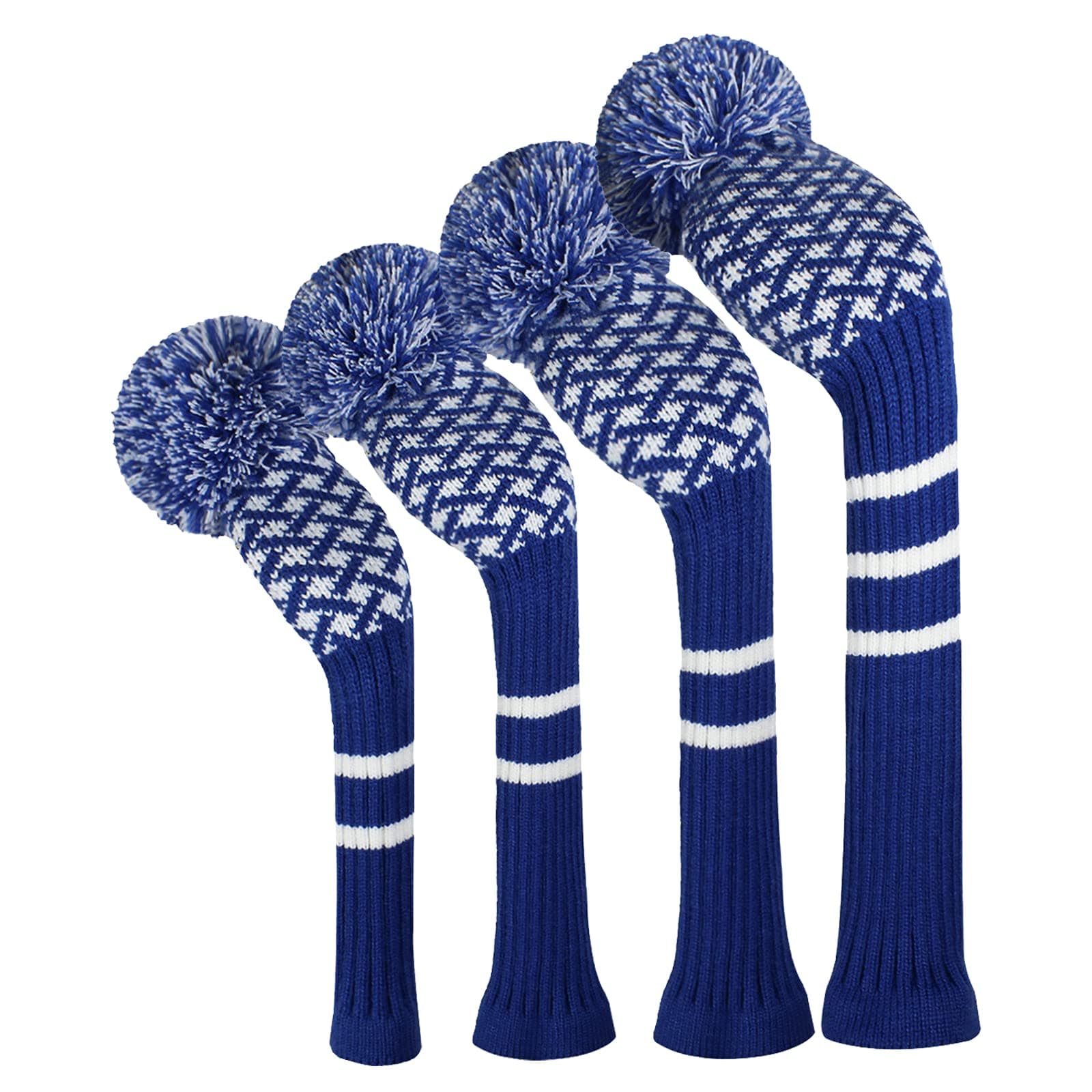 Scott Edward Knitted Golf Head Covers 4PCS Handmade Fit Well for Driver and Fairway Woods with Long Neck Pom Pom Golf Club Headcovers Set