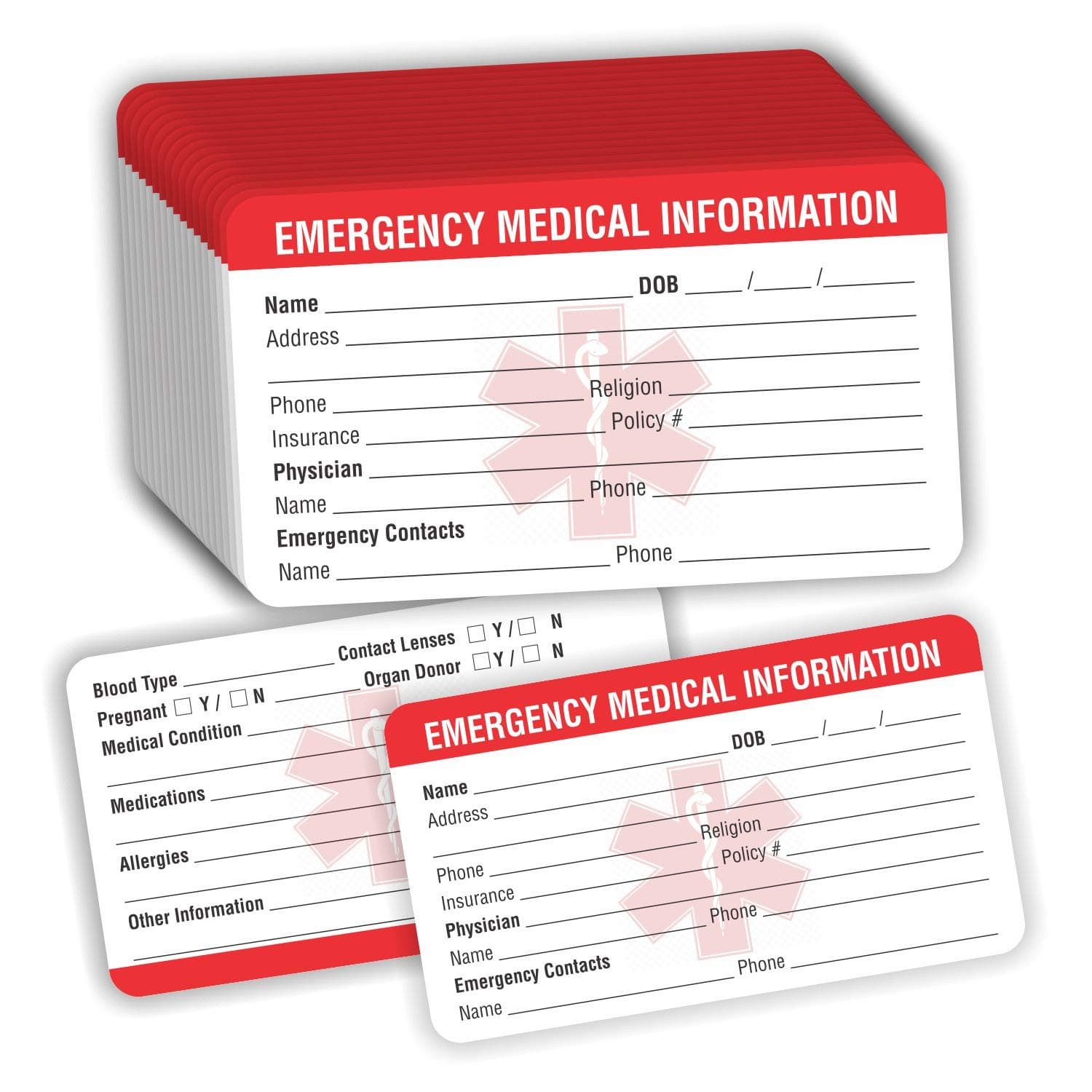 PARTH IMPEX Emergency Medical Information ID Card (Pack of 25) 3.5" x 2" Round Corner 700 GSM Thick Card Stock