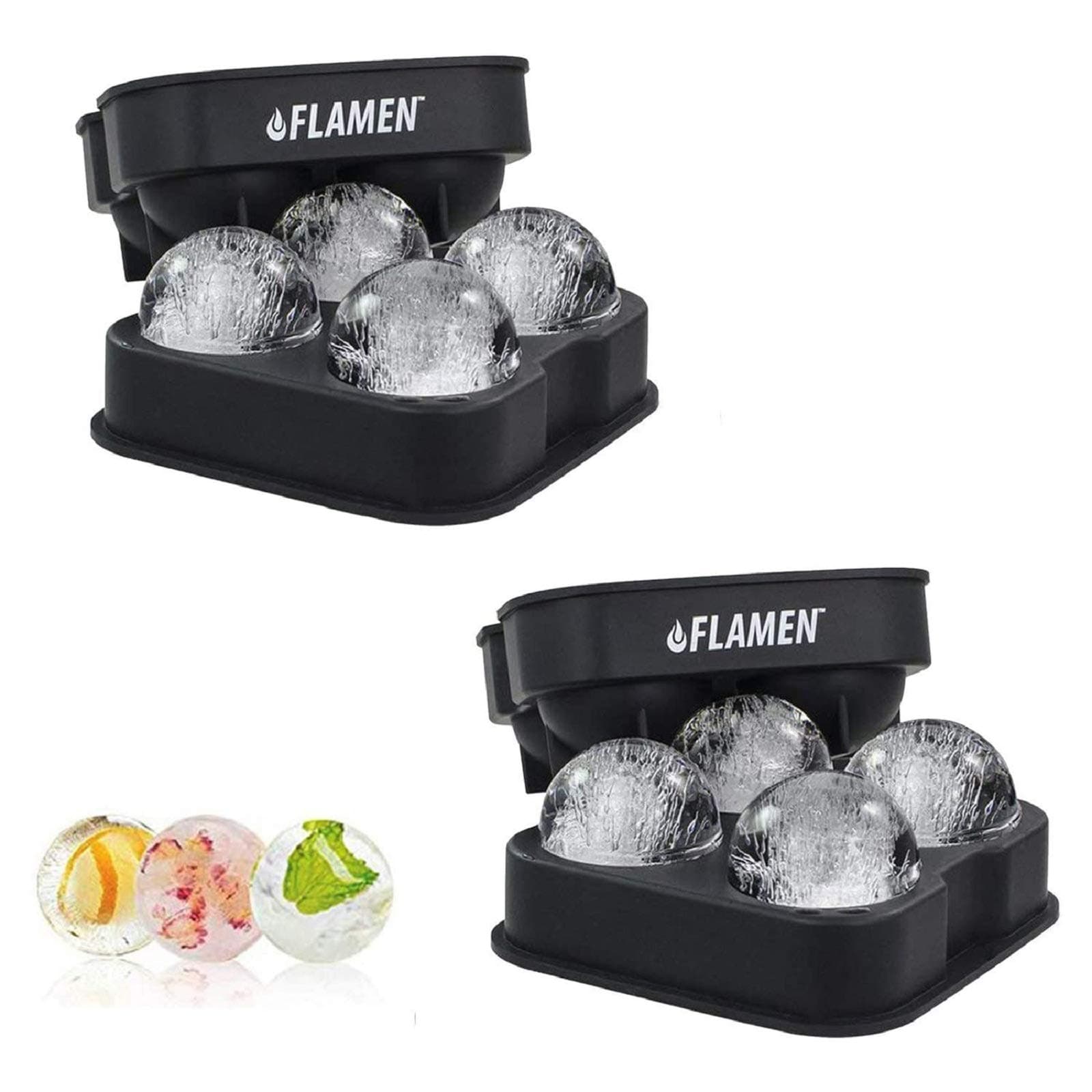 Flamen XXL Ice Ball Maker Mold, 4X Jumbo Ice Spheres Through BPA Free, Food Grade Quality Silicone Press, Best Ice Baller Tray Gadget for Whiskey, Gin and More, The Essential BAR Accessory(2Pack)