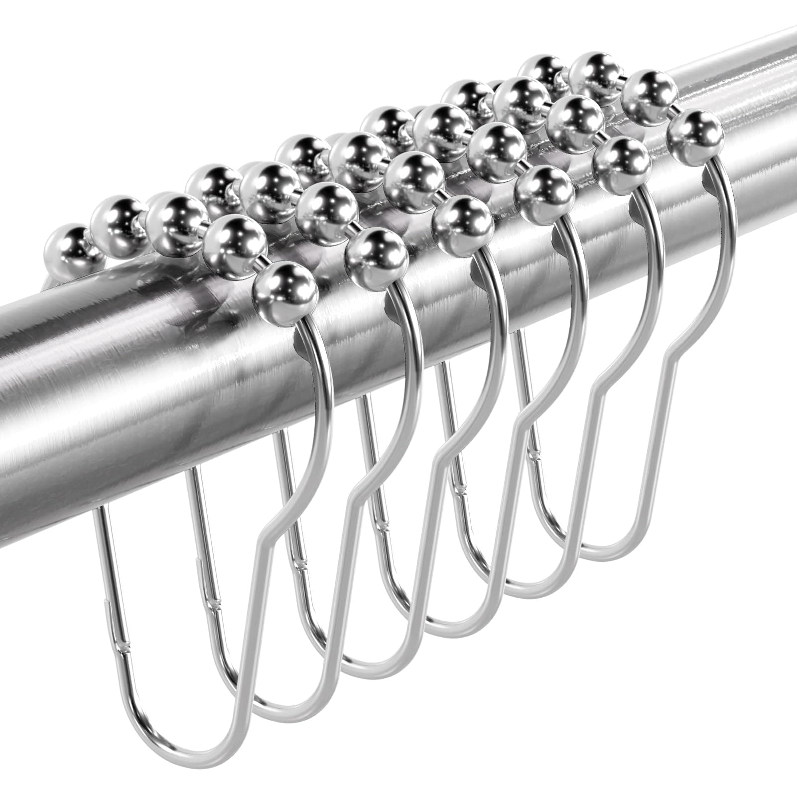 Shower Curtain Hooks Rings, Rust-Resistant Metal Shower Curtain Hooks for Bathroom Shower Rods Shower Hooks Shower Rings for Curtain - Set of 12, Chrome