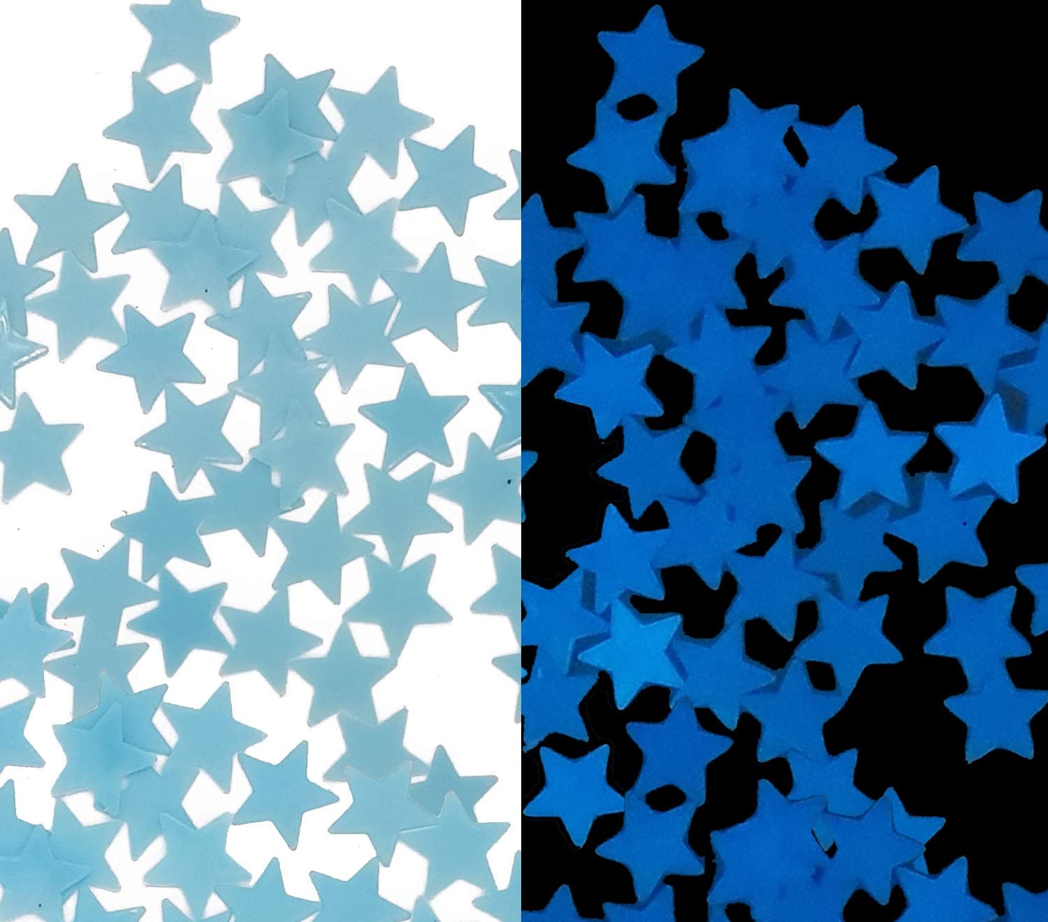 Blue Colour Fluorescent Glow In The Dark Star Wall Sticker(Pack of 75 Stars,Size: 3x3 cm)