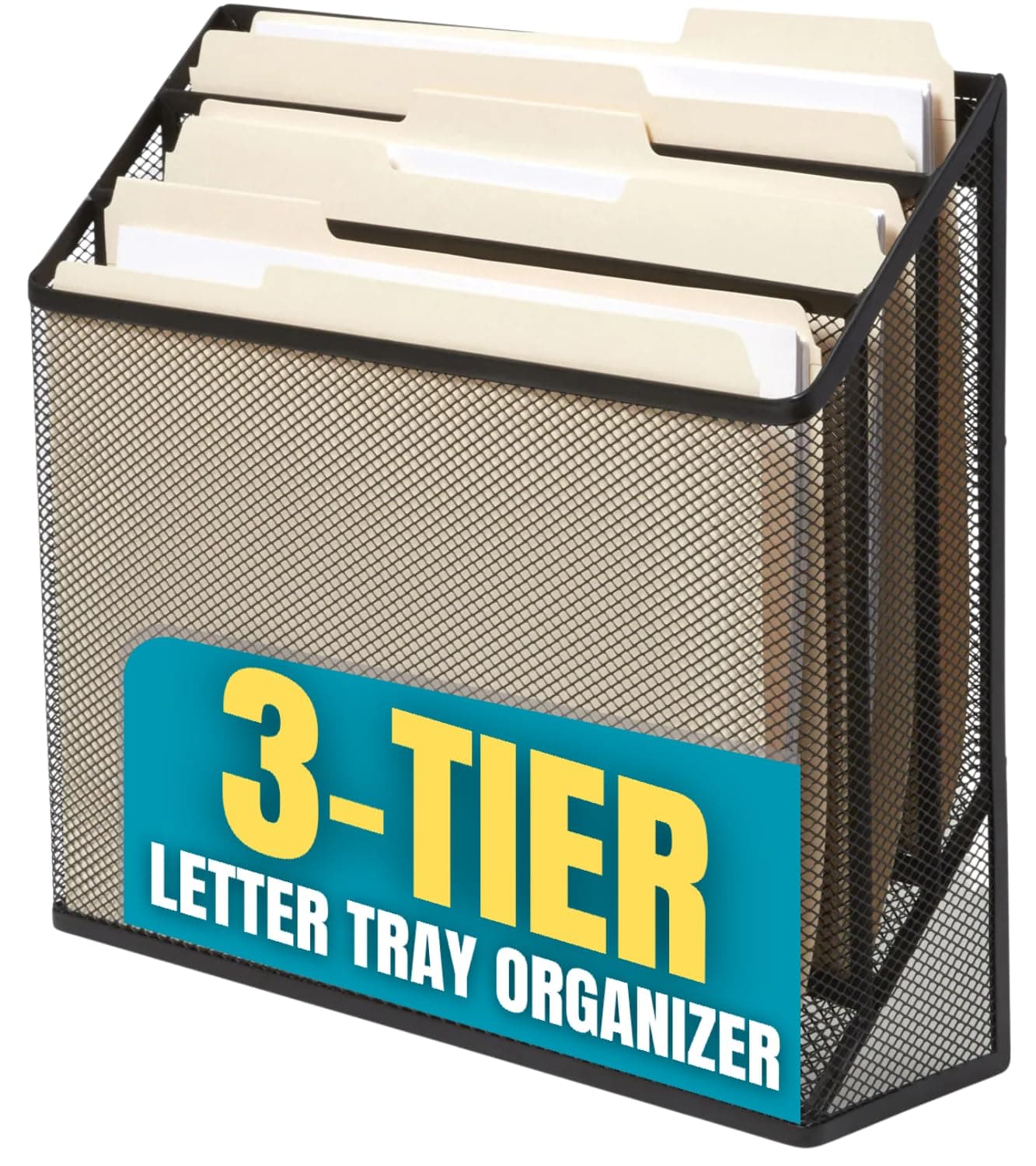 1InTheOffice 3 Tiers File Folder Organizer, Desk Sorter, Black Mesh