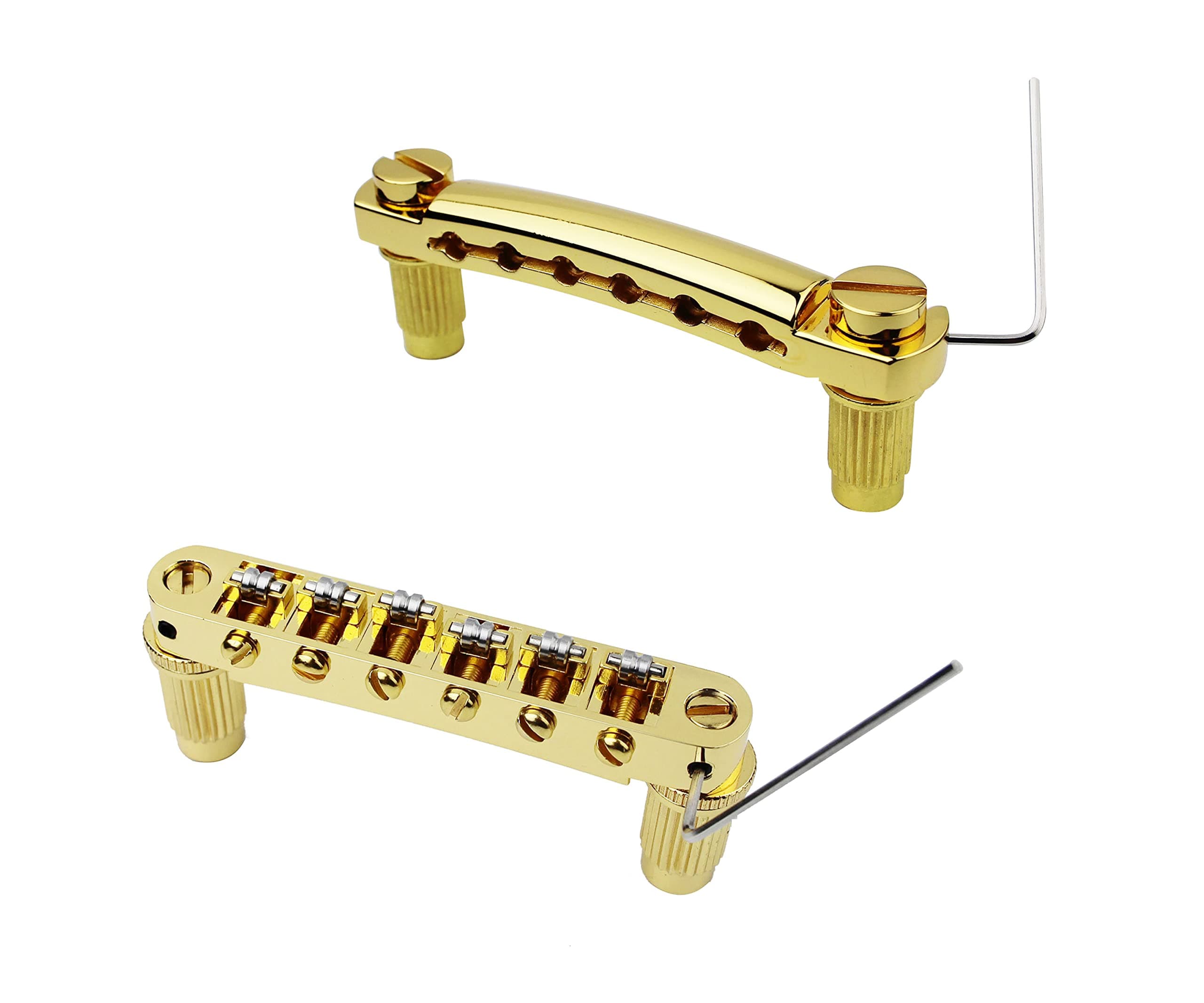 Guitar Tune-O-Matic Bridge and Stop Bar Tailpiece Combo Replacement Compatible with LP SG EPI 6 String Electric Guitar (GS001 + GM005, Gold)