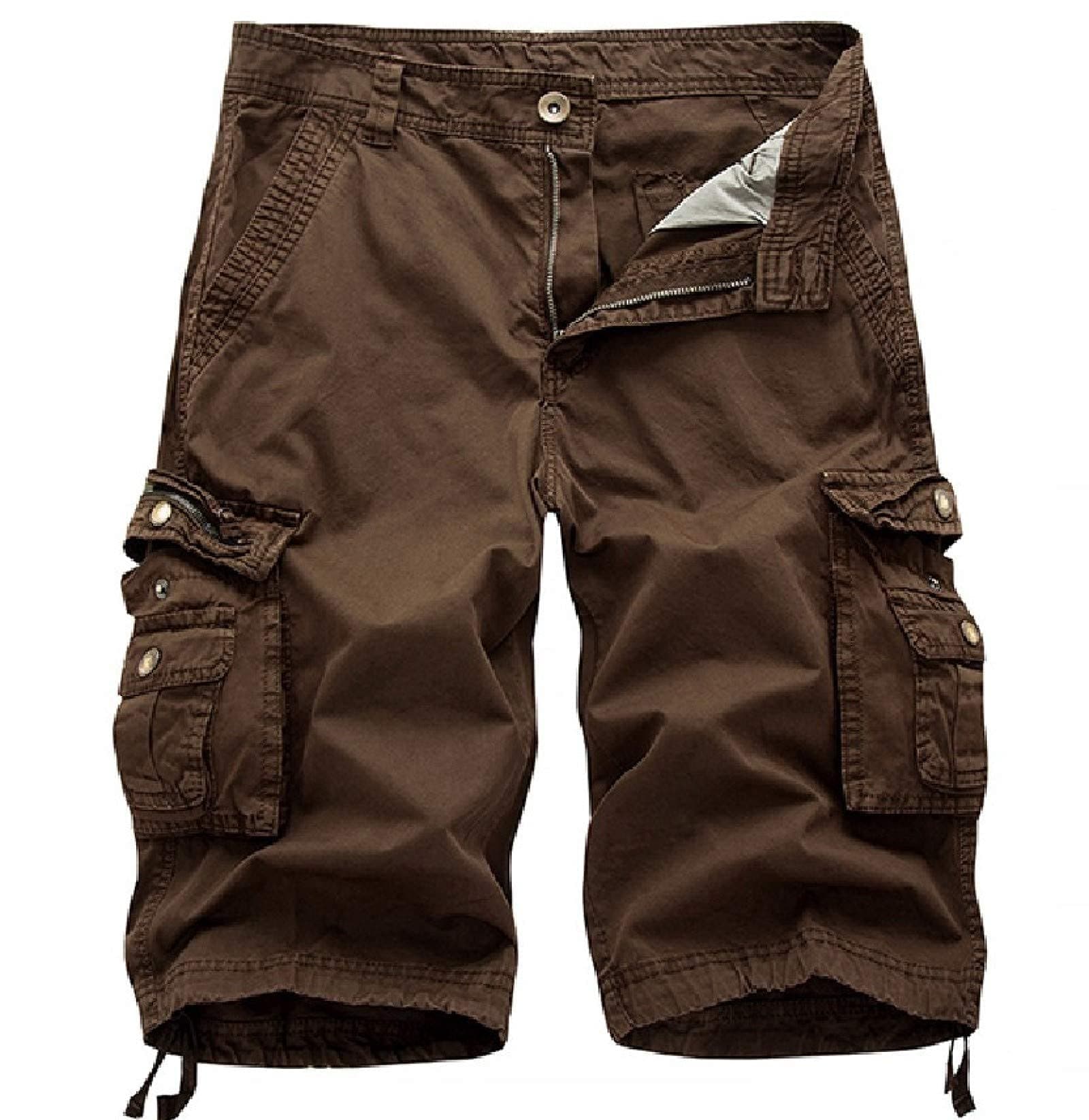 WSLCN Mens Cotton Cargo Shorts Solid Color Plus Size Summer Bermuda