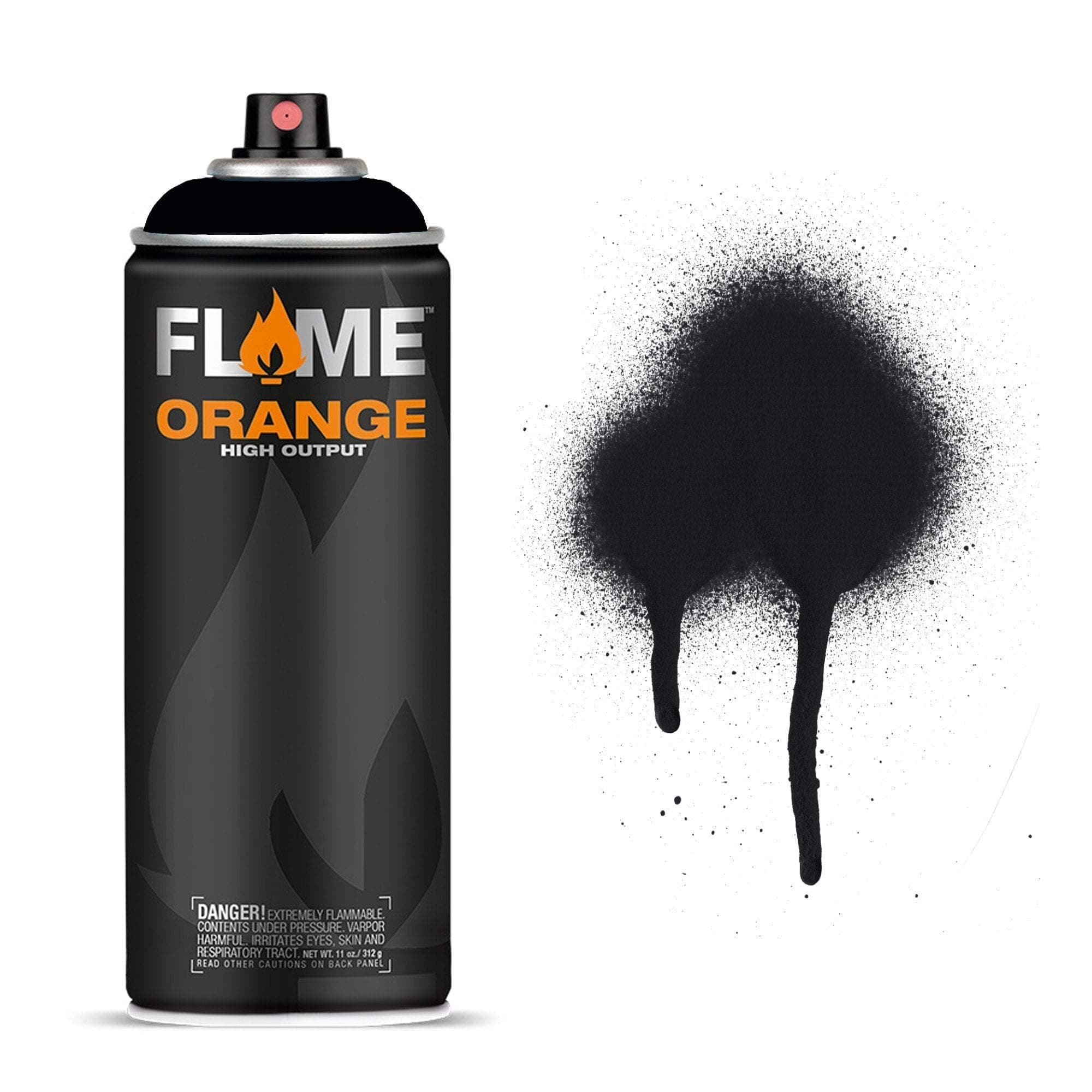 Flame Orange Spray Paint - Matt Acrylic 400ml Can Deep Black FO-904