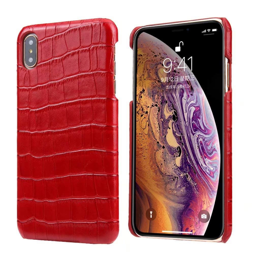 Genuine Leather Luxury Case for iPhone X/Xs, iPhone Xs Max, and iPhone XR, Hand-Made with Premium Calf Leather (Alligator/Crocodile Skin Texture) by Dooney Raffaele (Red, iPhone Xs Max)